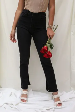 Slim Straight Slit Jeans - Black Sanded Seam Comfort
