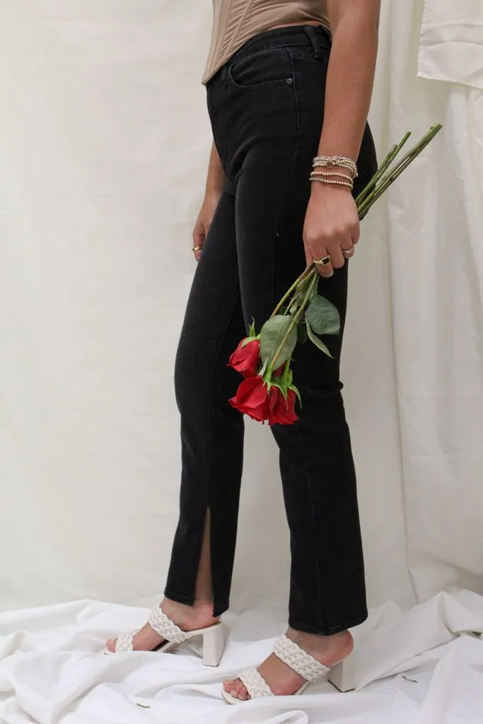 Slim Straight Slit Jeans - Black ExtendedSizeRange Feminine Fit