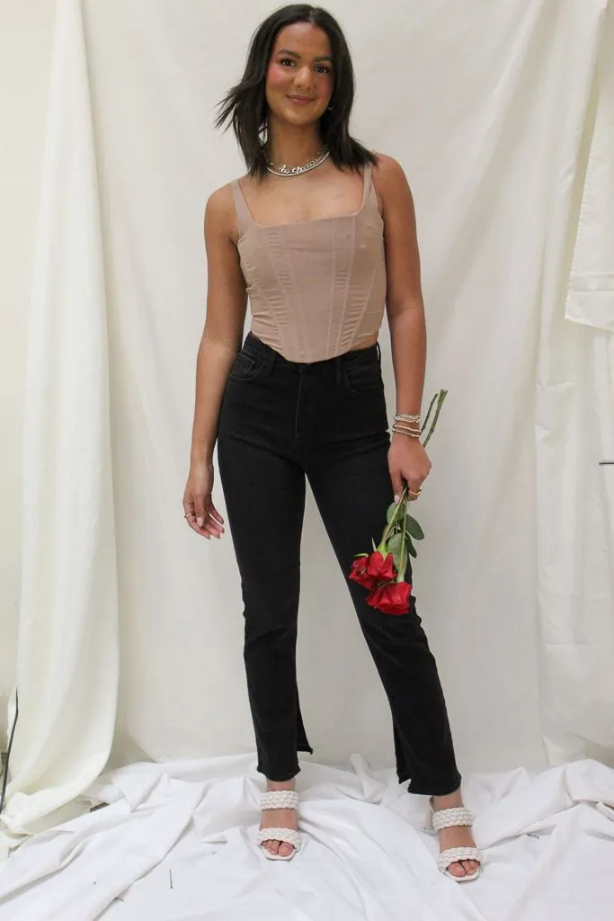 Slim Straight Slit Jeans - Black All Season