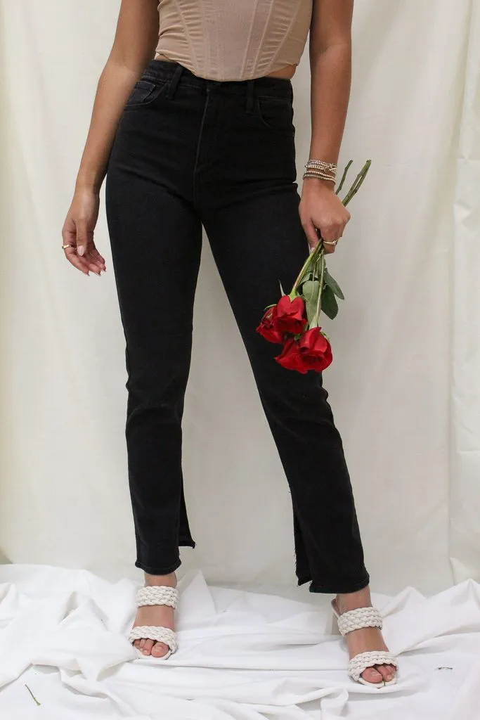 Slim Straight Slit Jeans - Black Anti Static Weave Technology WrinkleFree Weave