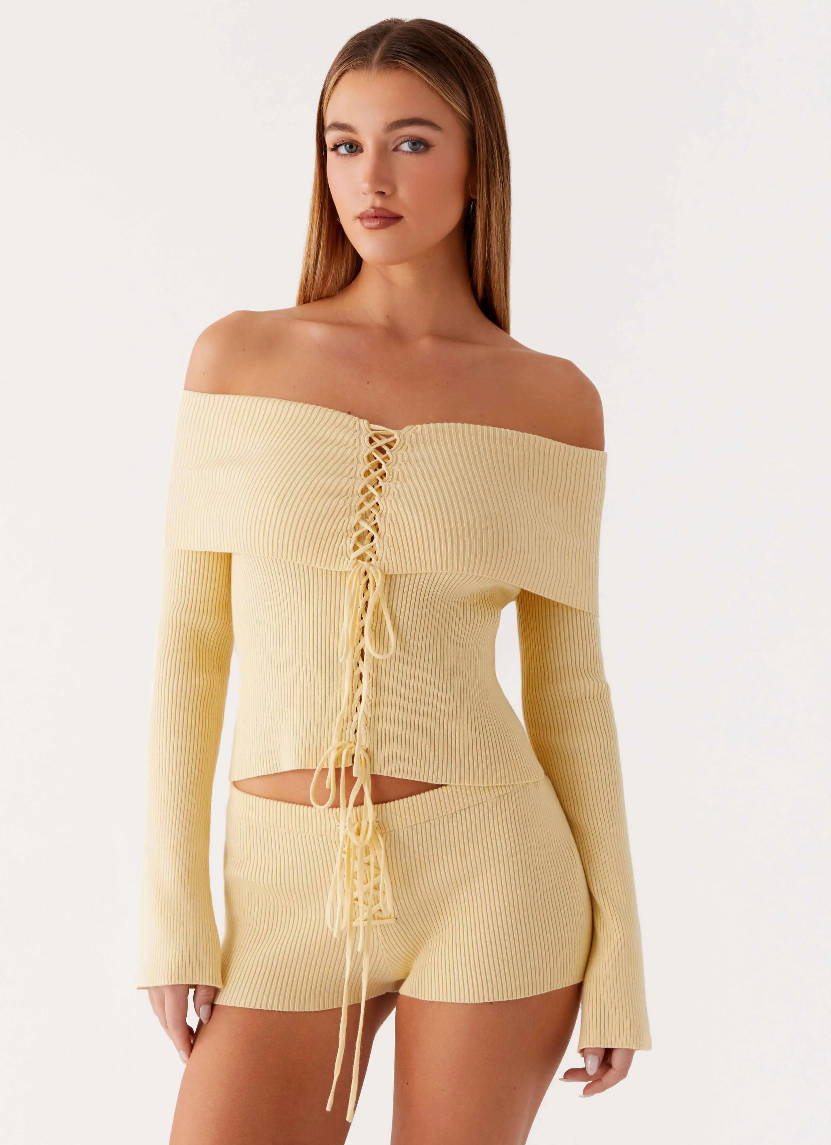 Muted Muse Knit Long Sleeve Top - Yellow Summer Style MultiPanelConstruction