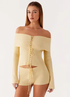 Muted Muse Knit Long Sleeve Top - Yellow Summer Style MultiPanelConstruction