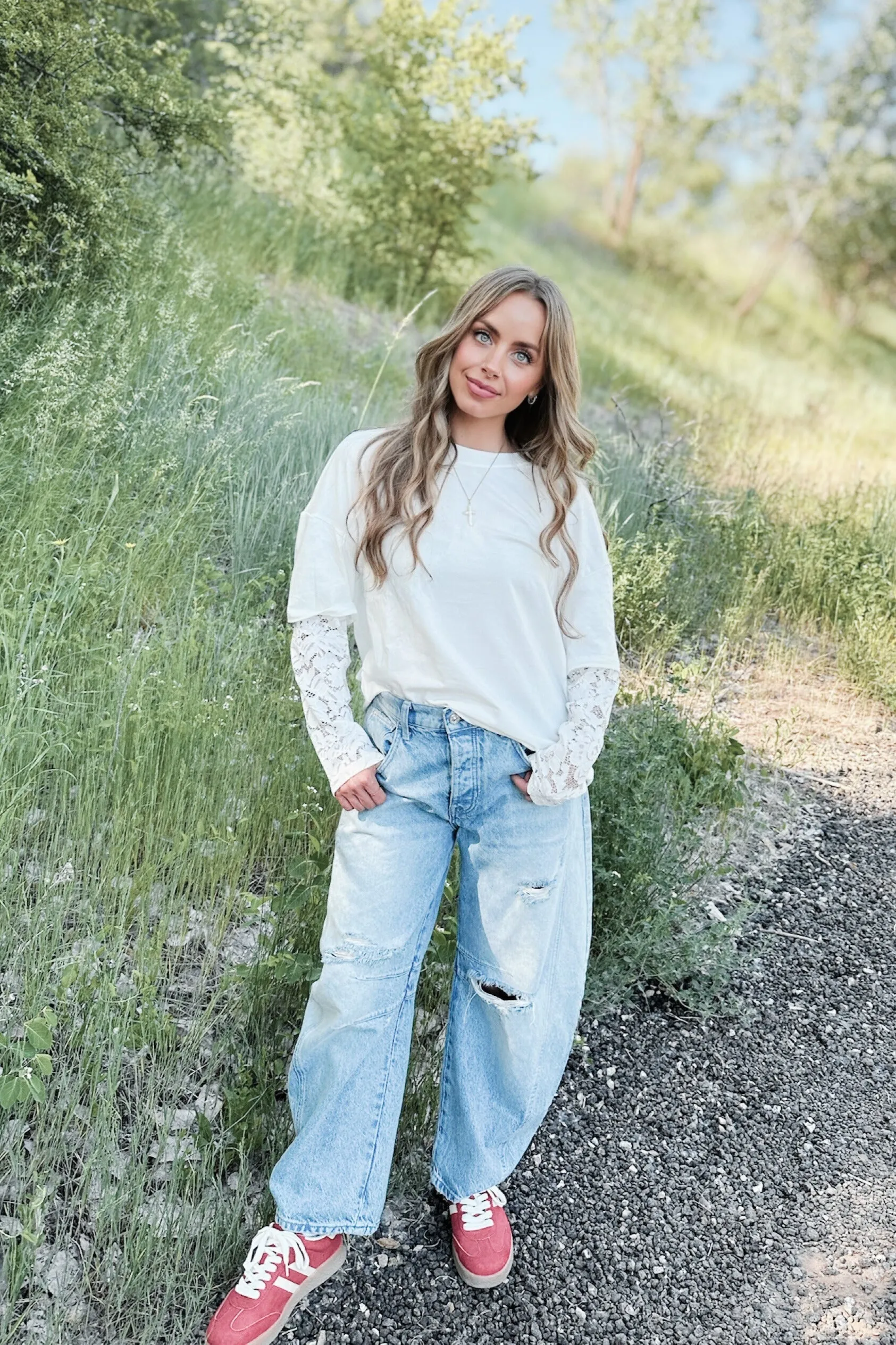 Dawn Break Lace Long Sleeve Tee Compact Jacquard Weave