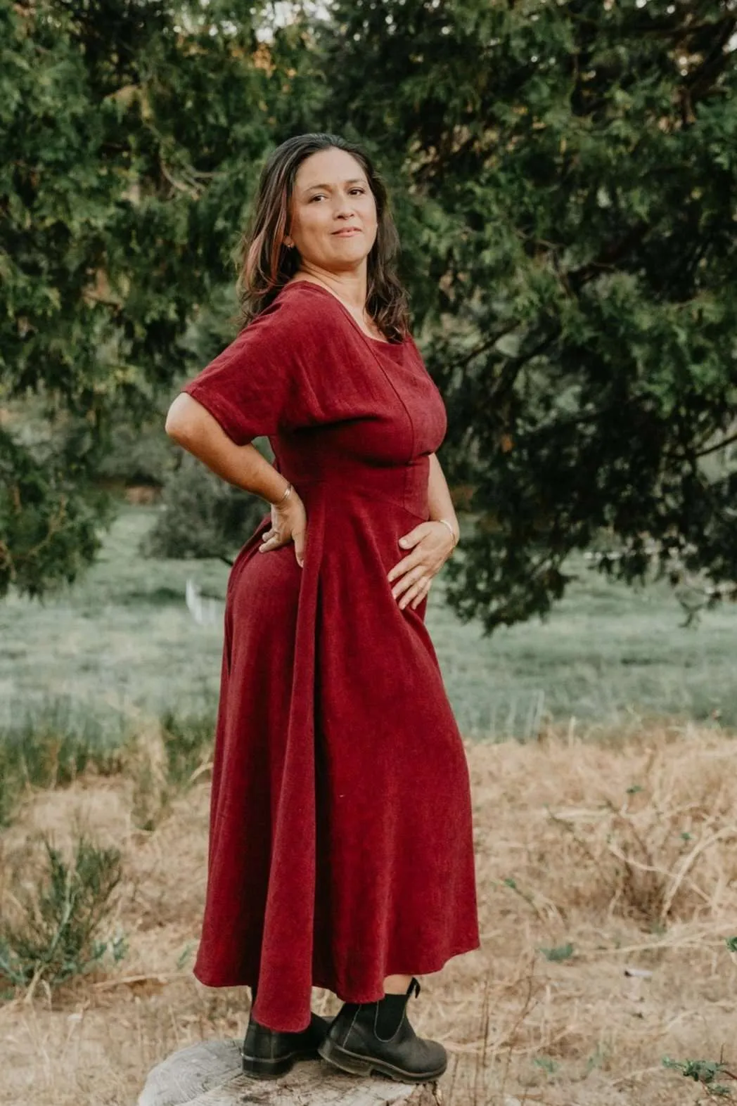 Bella Dress in Ruby Checker Country View