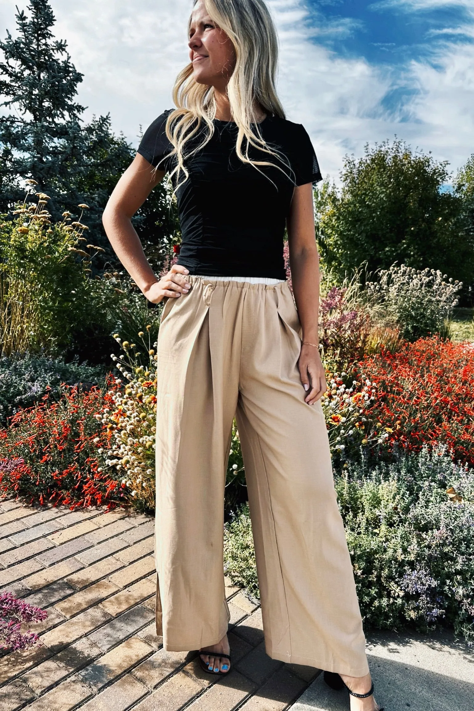 Edge Line Wide Leg Pants All Day Wear AdjustableWaistband