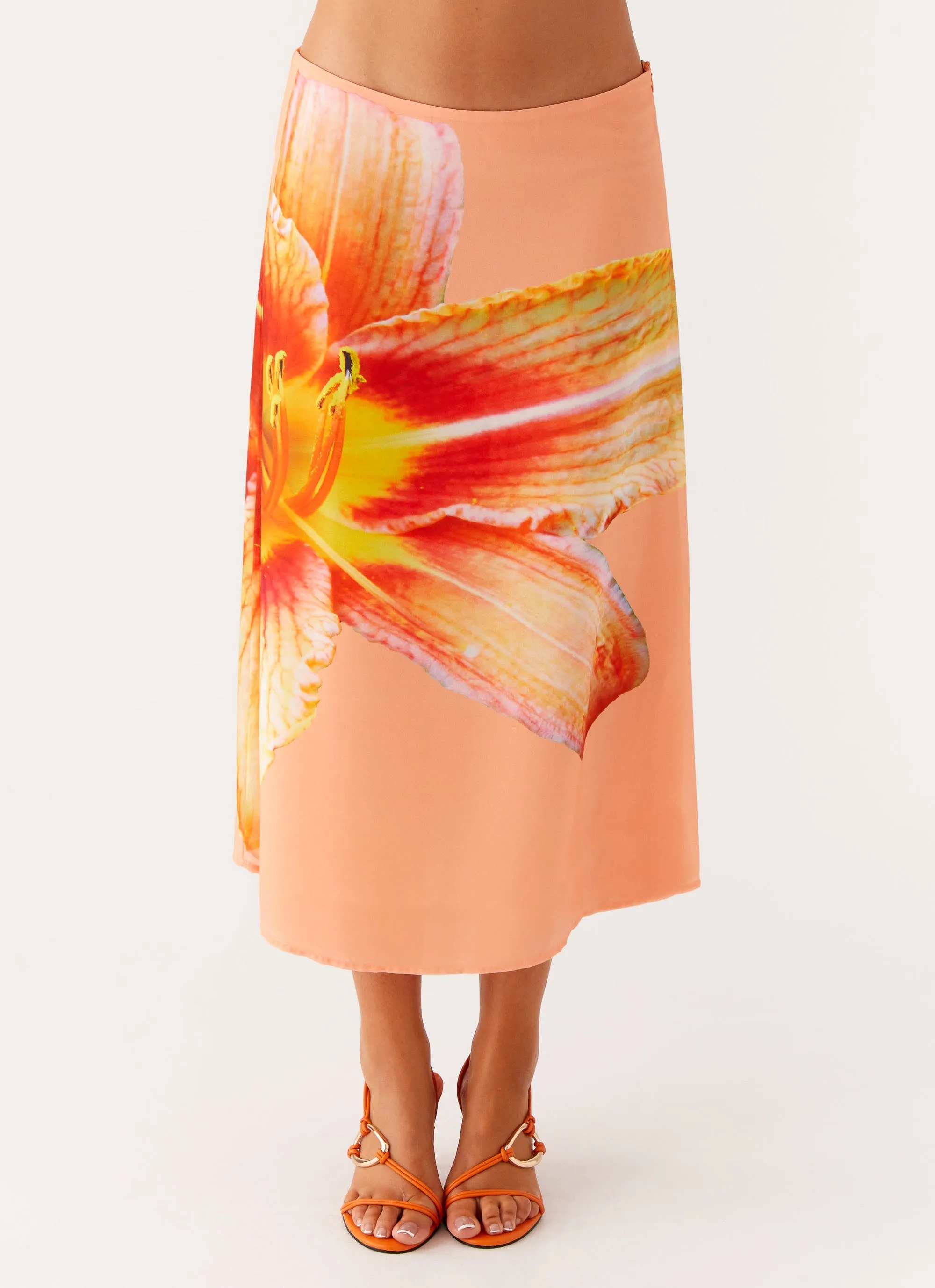 Summertime Midi Skirt - Orange Floral Crafted Detail Bestseller Item
