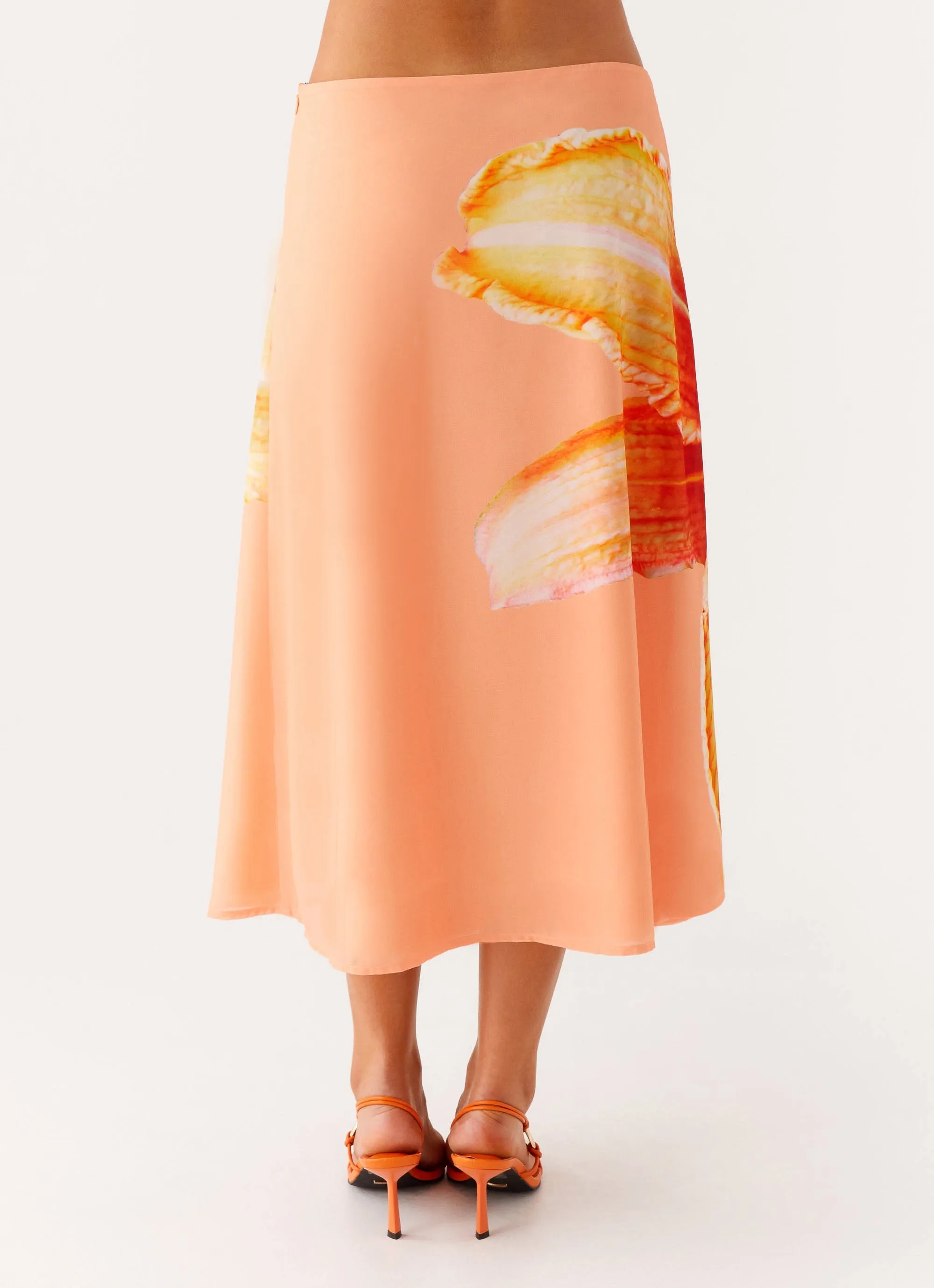 Summertime Midi Skirt - Orange Floral Refined Texture Mood Outfitboard