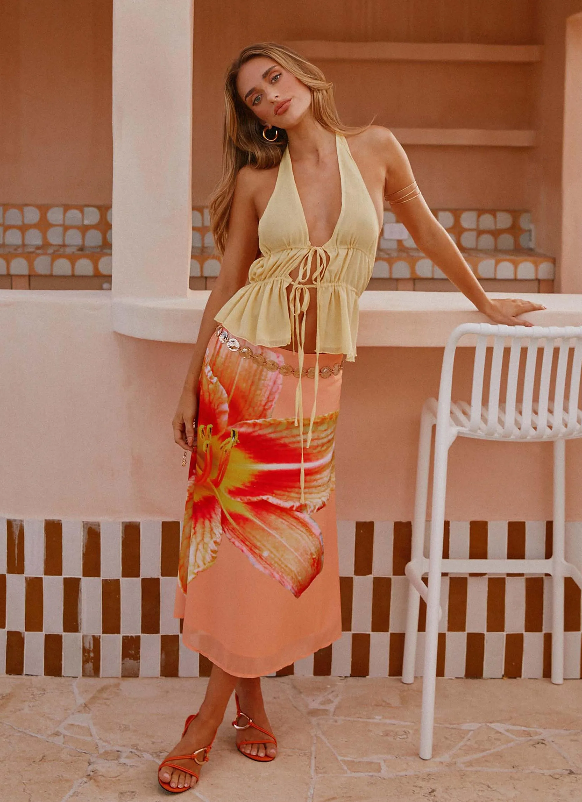 Summertime Midi Skirt - Orange Floral Wardrobe Basics