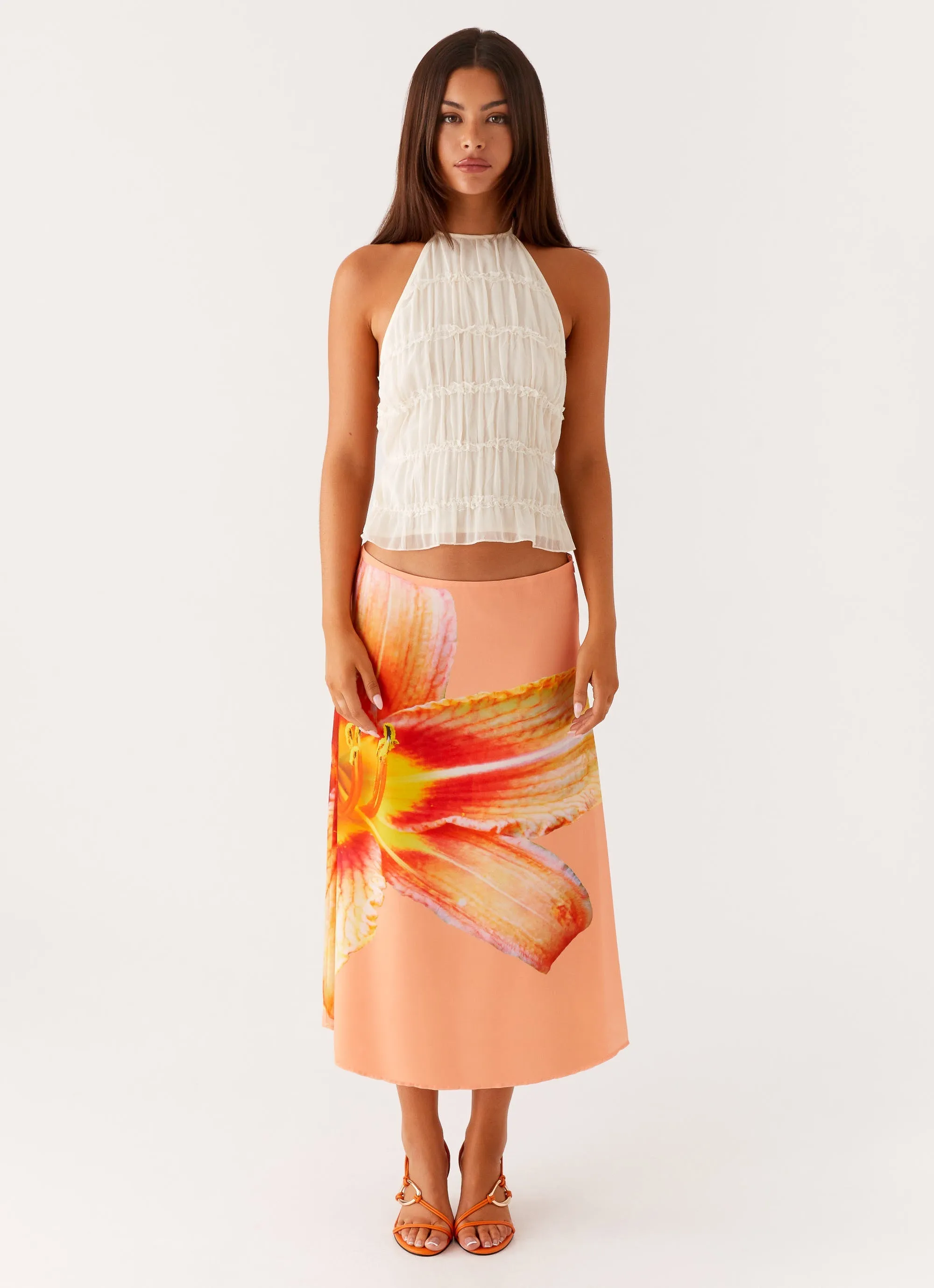 Summertime Midi Skirt - Orange Floral Neat Mood