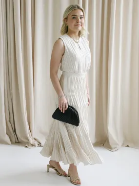 Summer Soft Sleeveless Taupe Pleat Dress