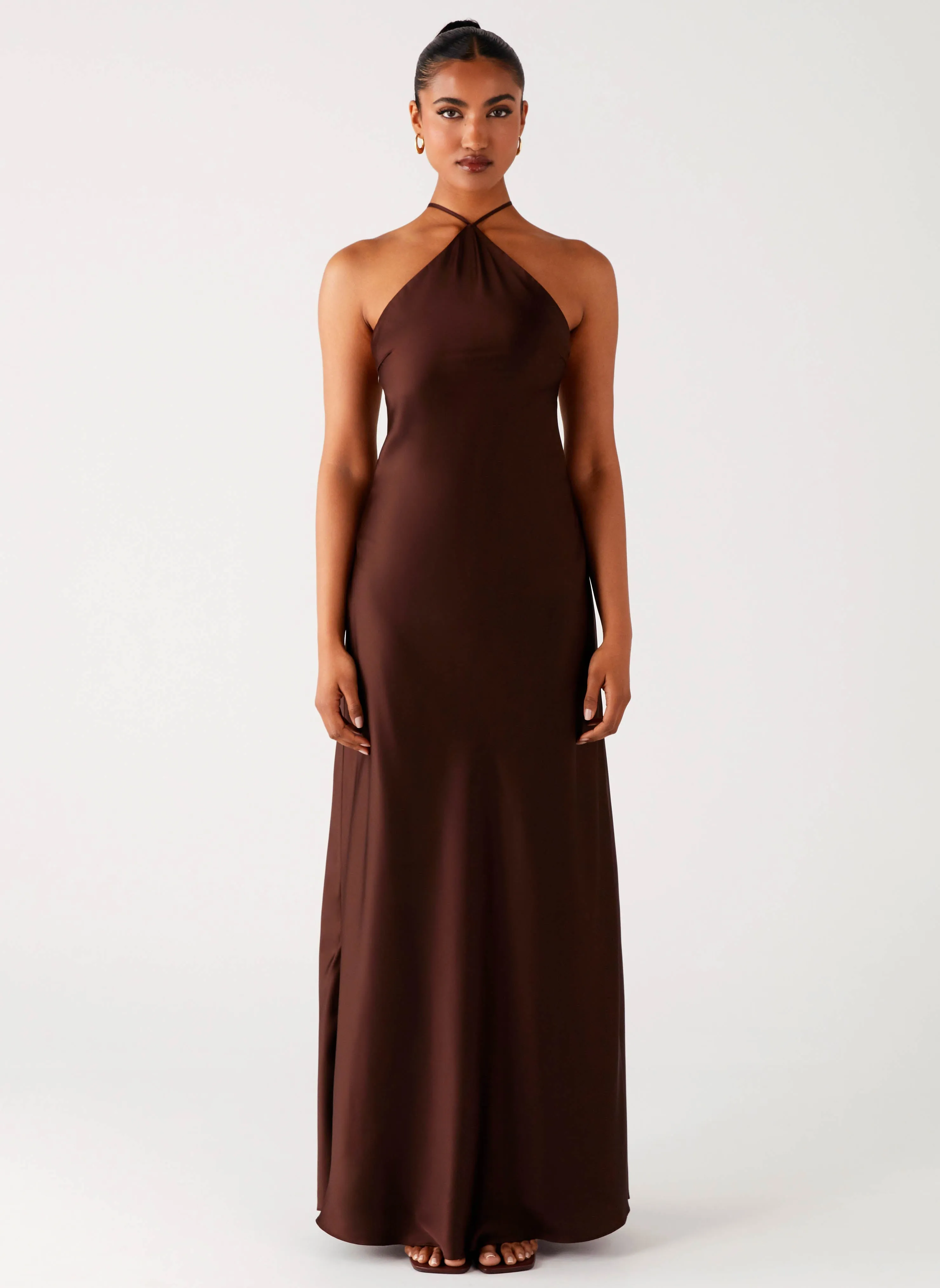 Feminine Charm Gender Inclusive Tulama Maxi Dress - Chocolate