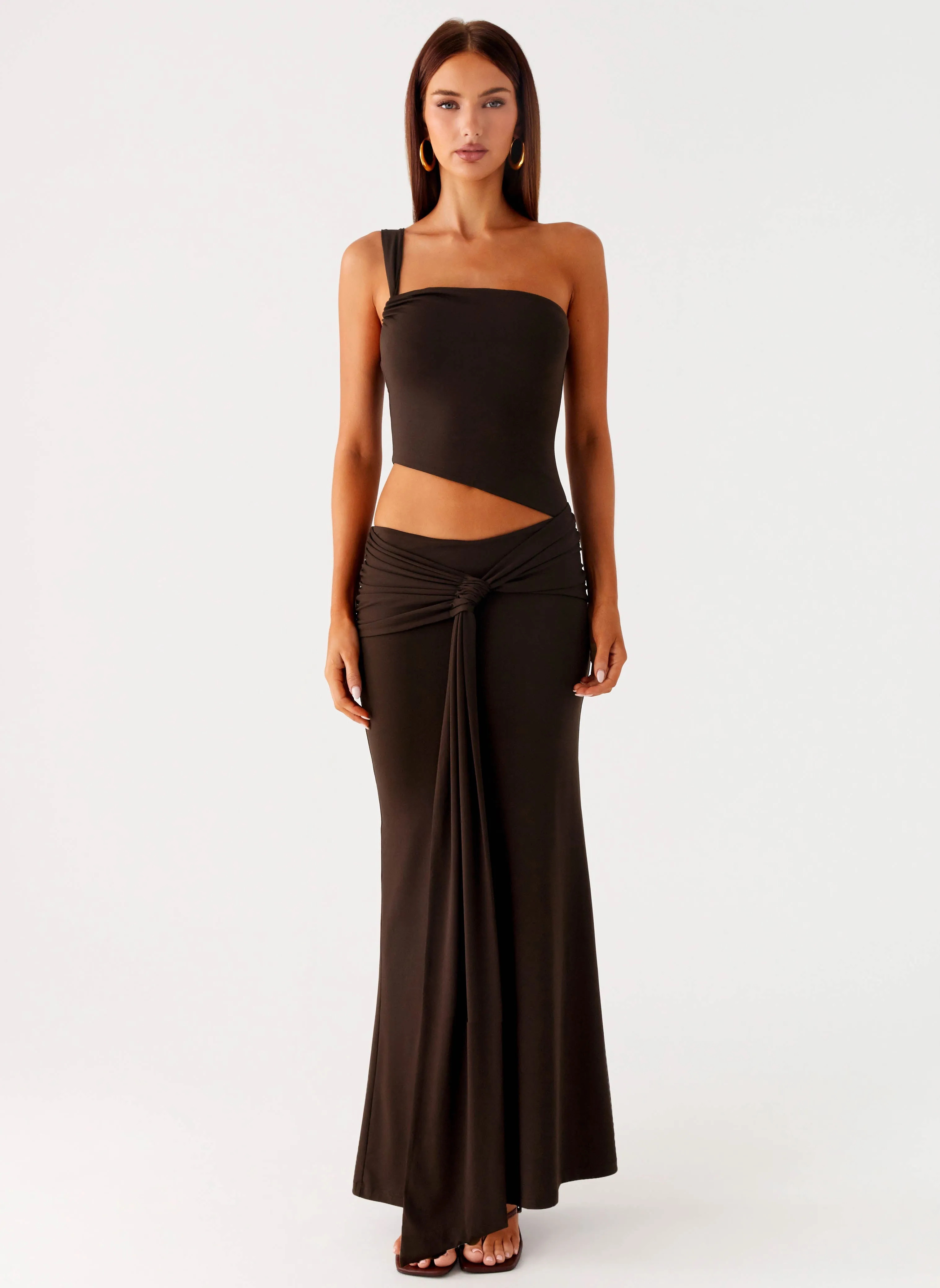 Relax Fit Sophisticated Design Luara Cut Out Maxi Dress - Chocolate