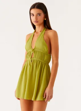 Tall Fit Casual Silhouette Dione Halter Mini Dress - Citrus