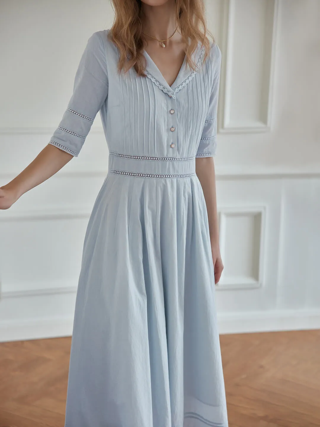 Effortless Wear soft look Fiona 100% Cotton Gray Blue Midi Dress