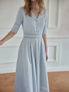 Effortless Wear soft look Fiona 100% Cotton Gray Blue Midi Dress