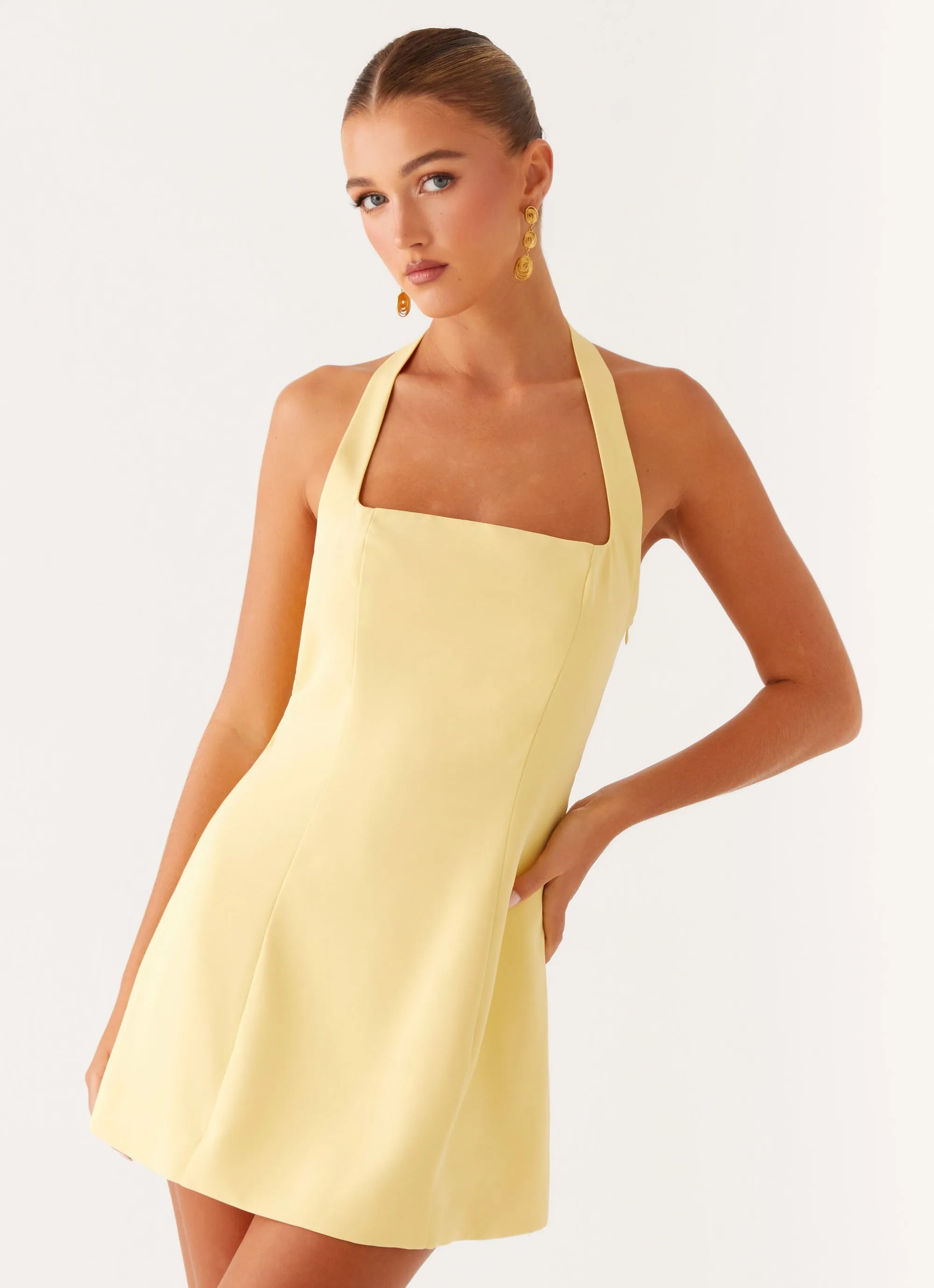 Wool blend Outdoor Outfit Remi Halter Mini Dress - Yellow