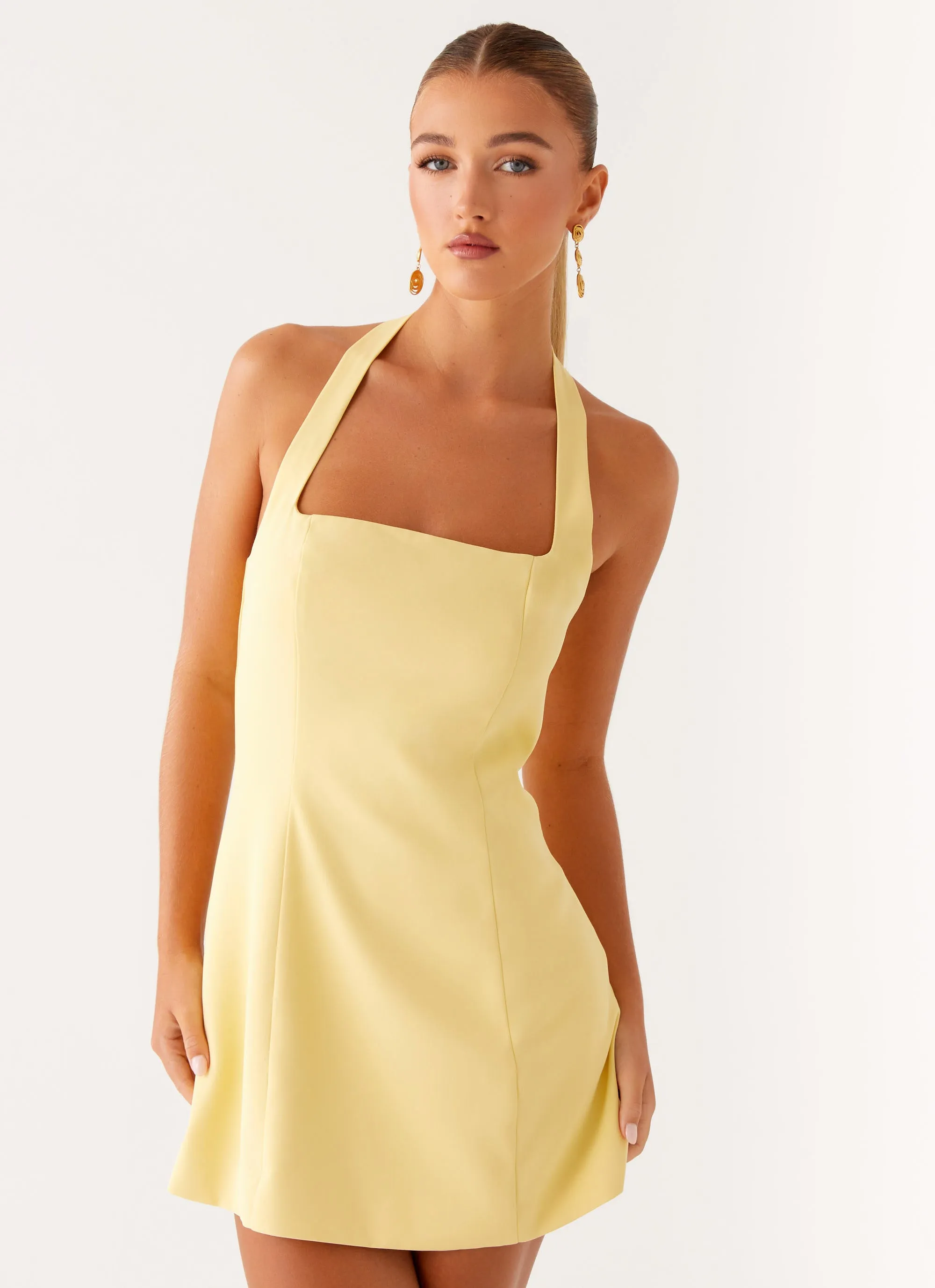 Light Aesthetic Lightweight Layer Remi Halter Mini Dress - Yellow