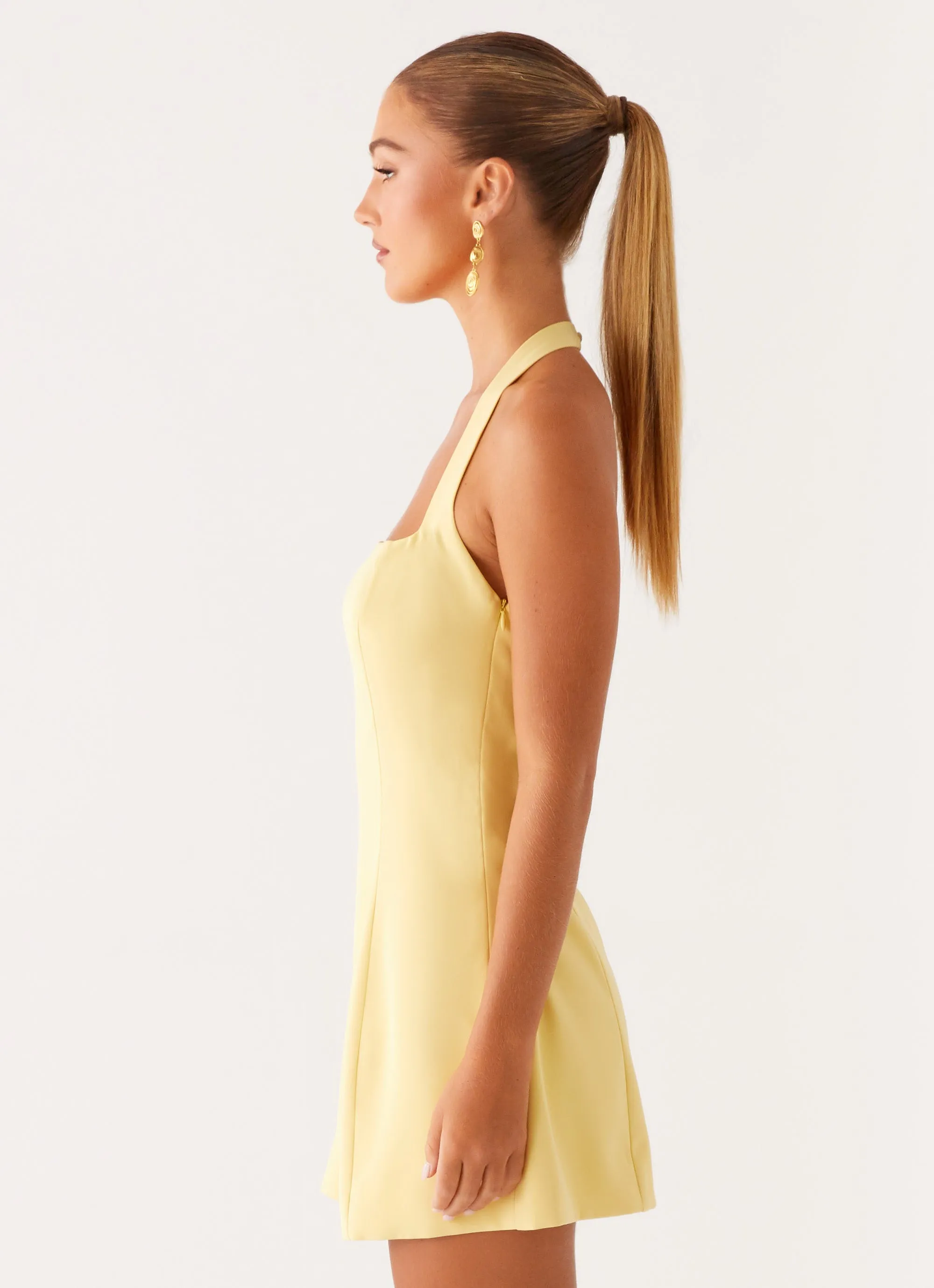 Remi Halter Mini Dress - Yellow Corduroy texture Quick Wear
