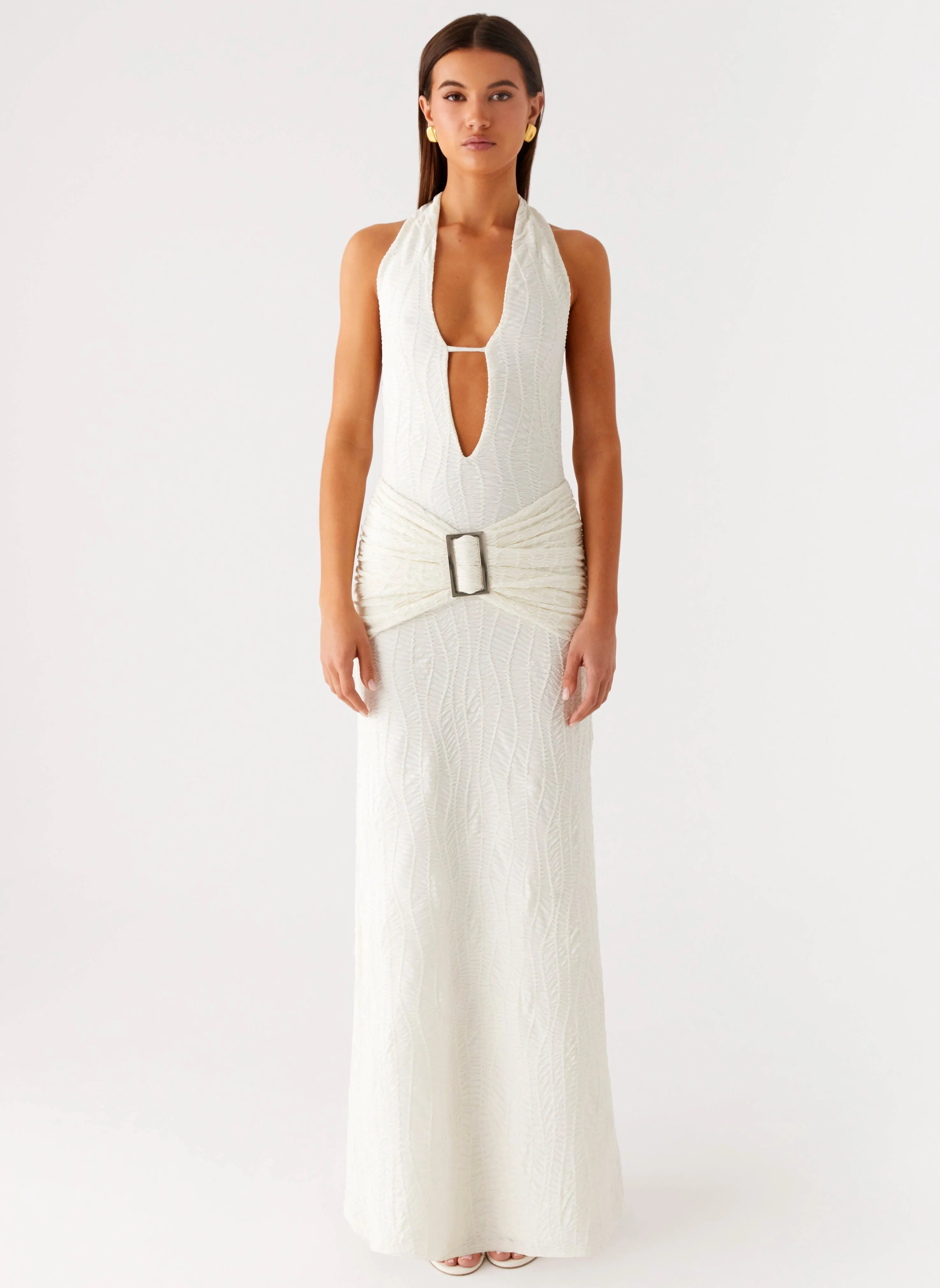 Smoke Ivy Maxi Dress - White Elegant Layering Relax Mode