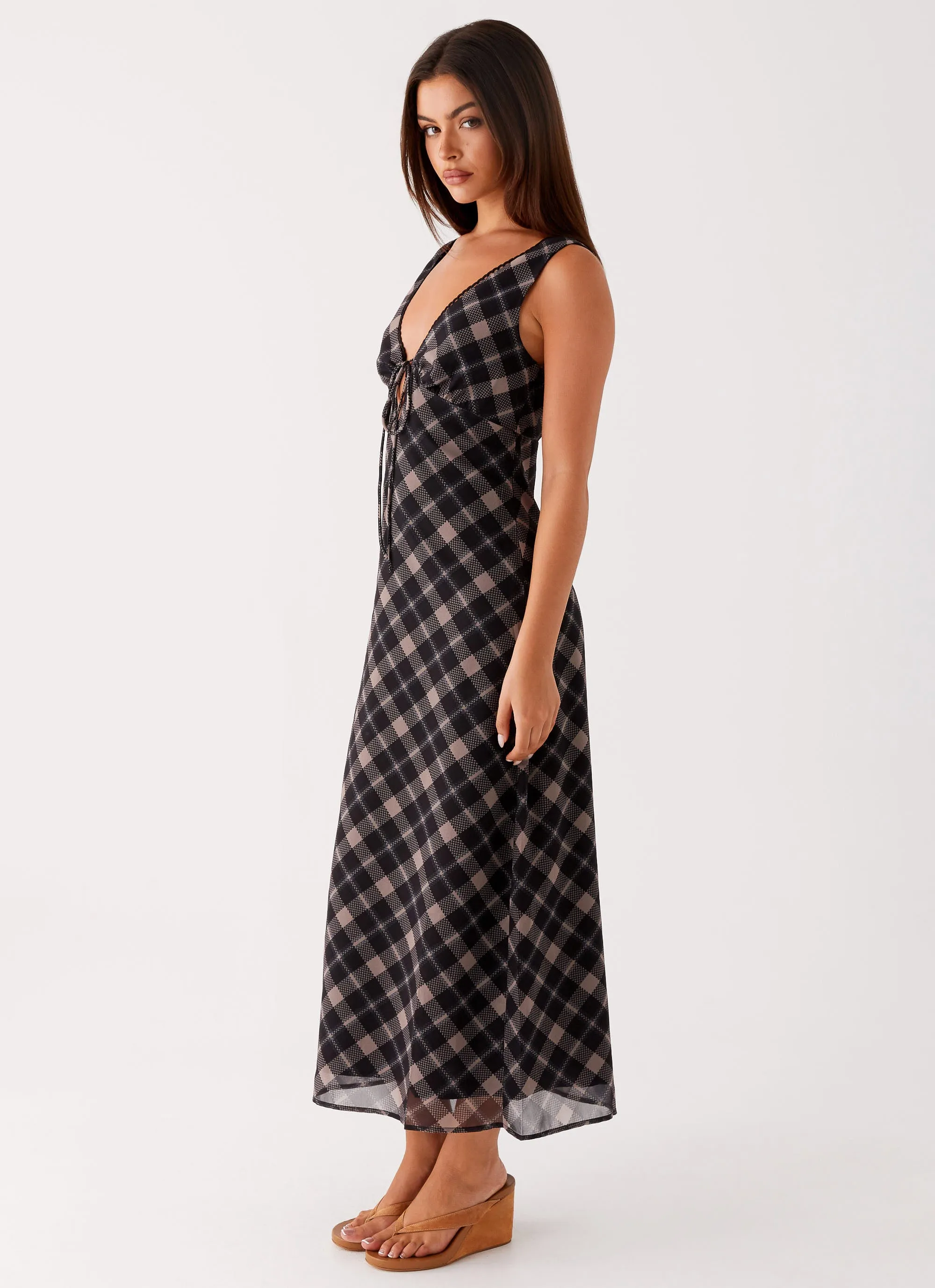 Gianna Midi Dress - Taupe Check Breathable Chic Fit