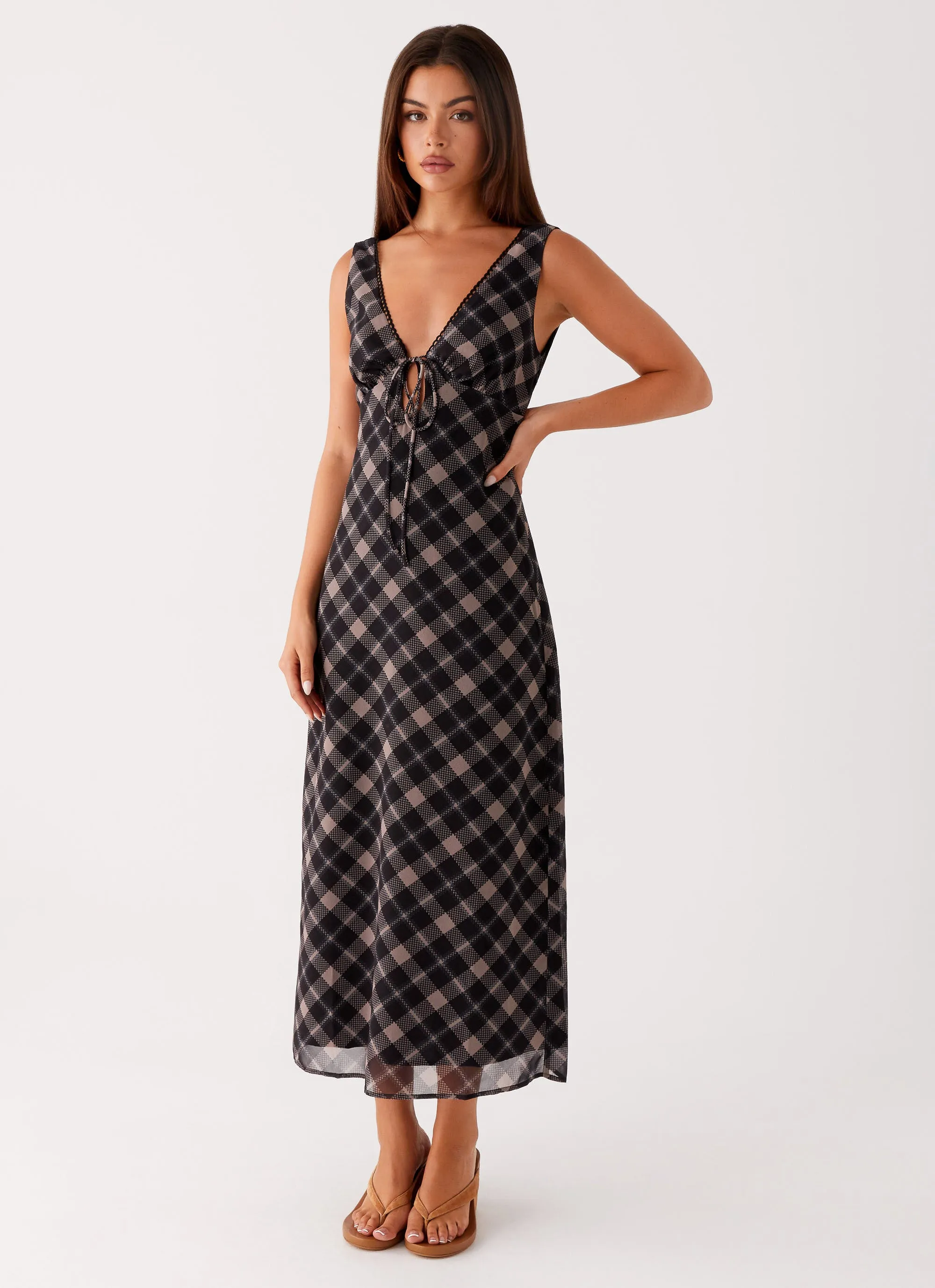 Gianna Midi Dress - Taupe Check Comfort Look Fashionable Comfort
