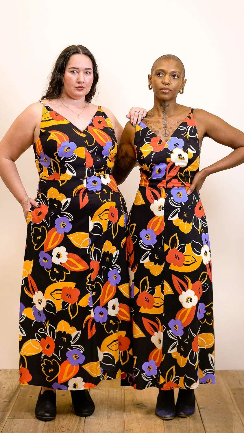 Playful-Detail Meadow Dress in Abstract Floral