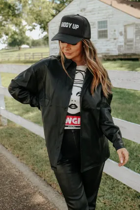 Fallon Faux Leather Shacket - Black Reversible Style Compression Storage