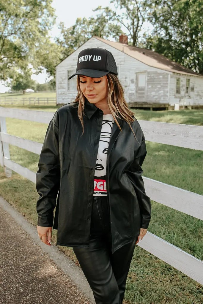 SubtleTexture Fallon Faux Leather Shacket - Black