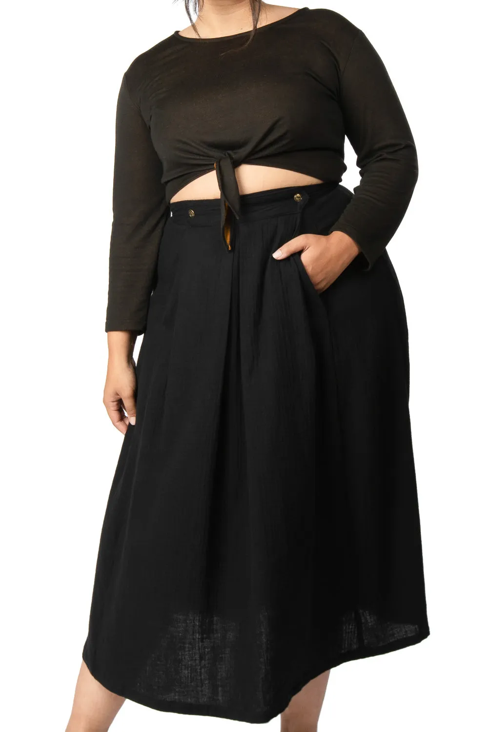 Rue Skirt in Black Double Gauze Low Bulk Material