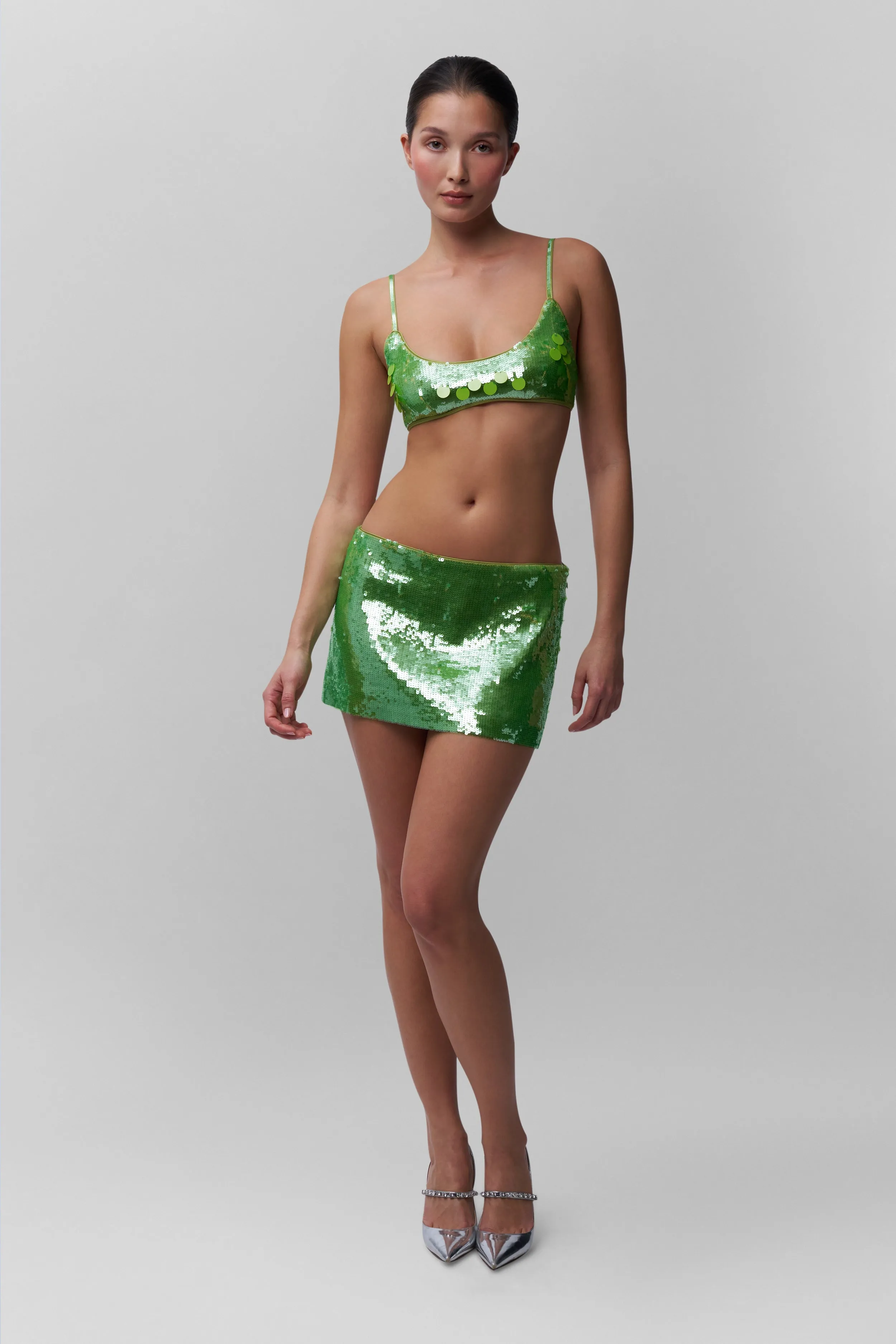 Sequin Mini Skirt Back Slit Travel Friendly