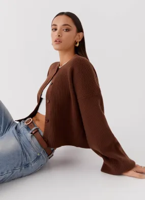 Daphne Knit Cardigan - Chocolate Secure Chest Pocket Anti Pilling Textile