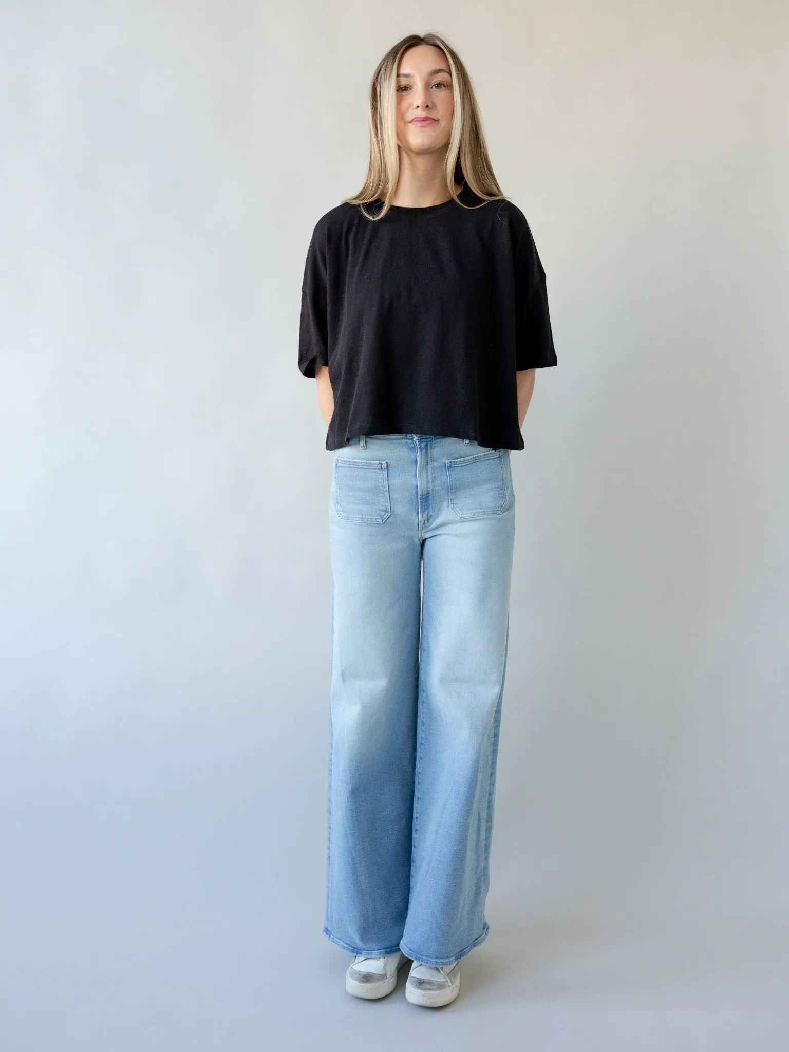 Colby Linen Tee - Black Flatlock stitching