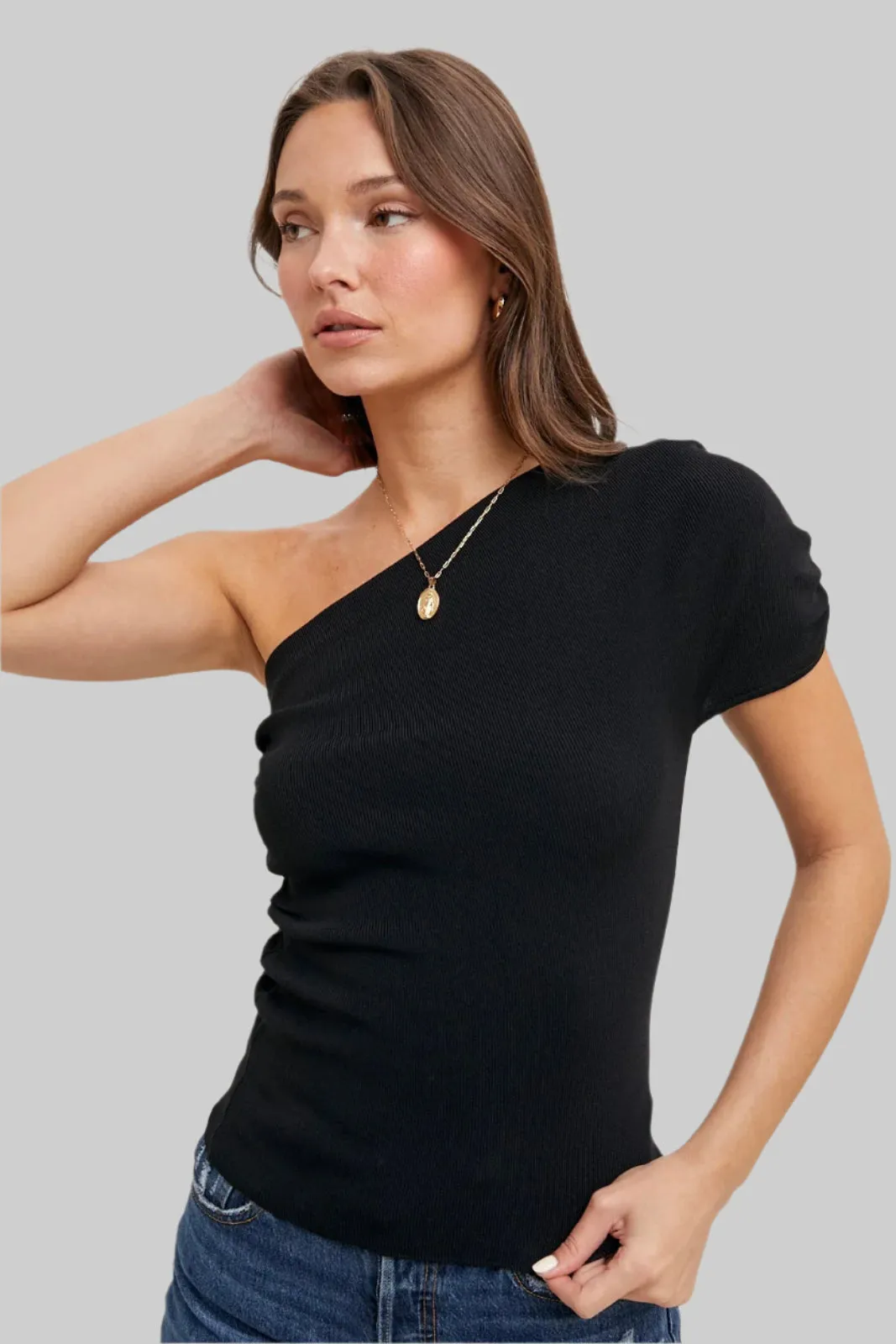 Sculpted Slant One Shoulder Top StretchFit Resilient Fabric Blend