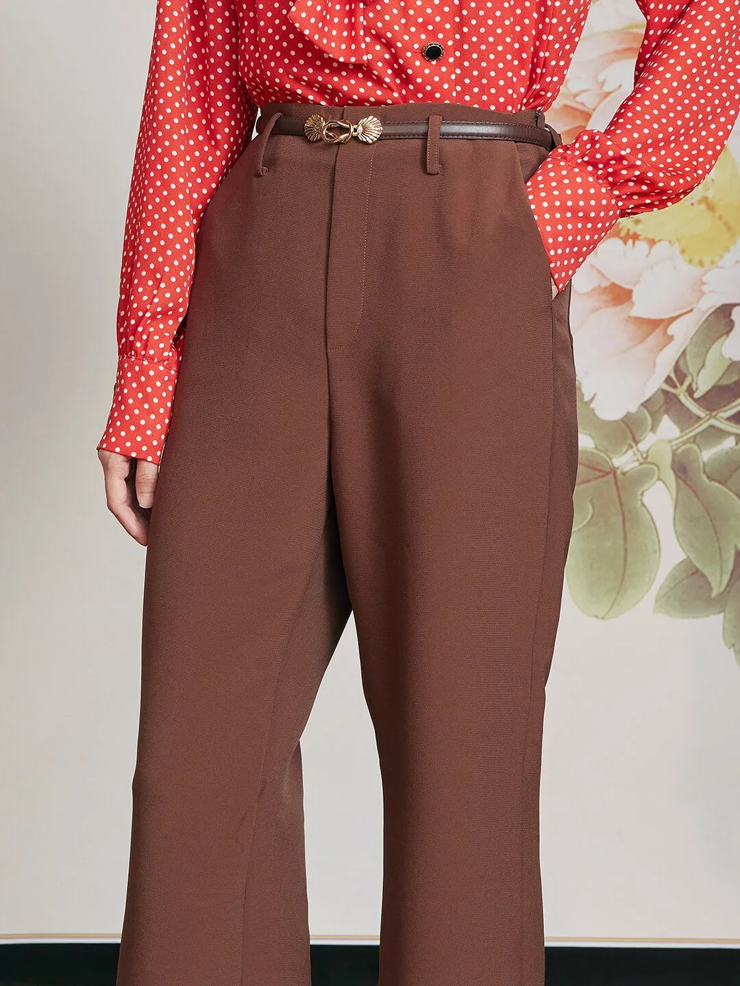 ??Final Sale??Novah High-waisted Bell-bottomed Caramel Trousers Reliable Basic Reliable Outfit