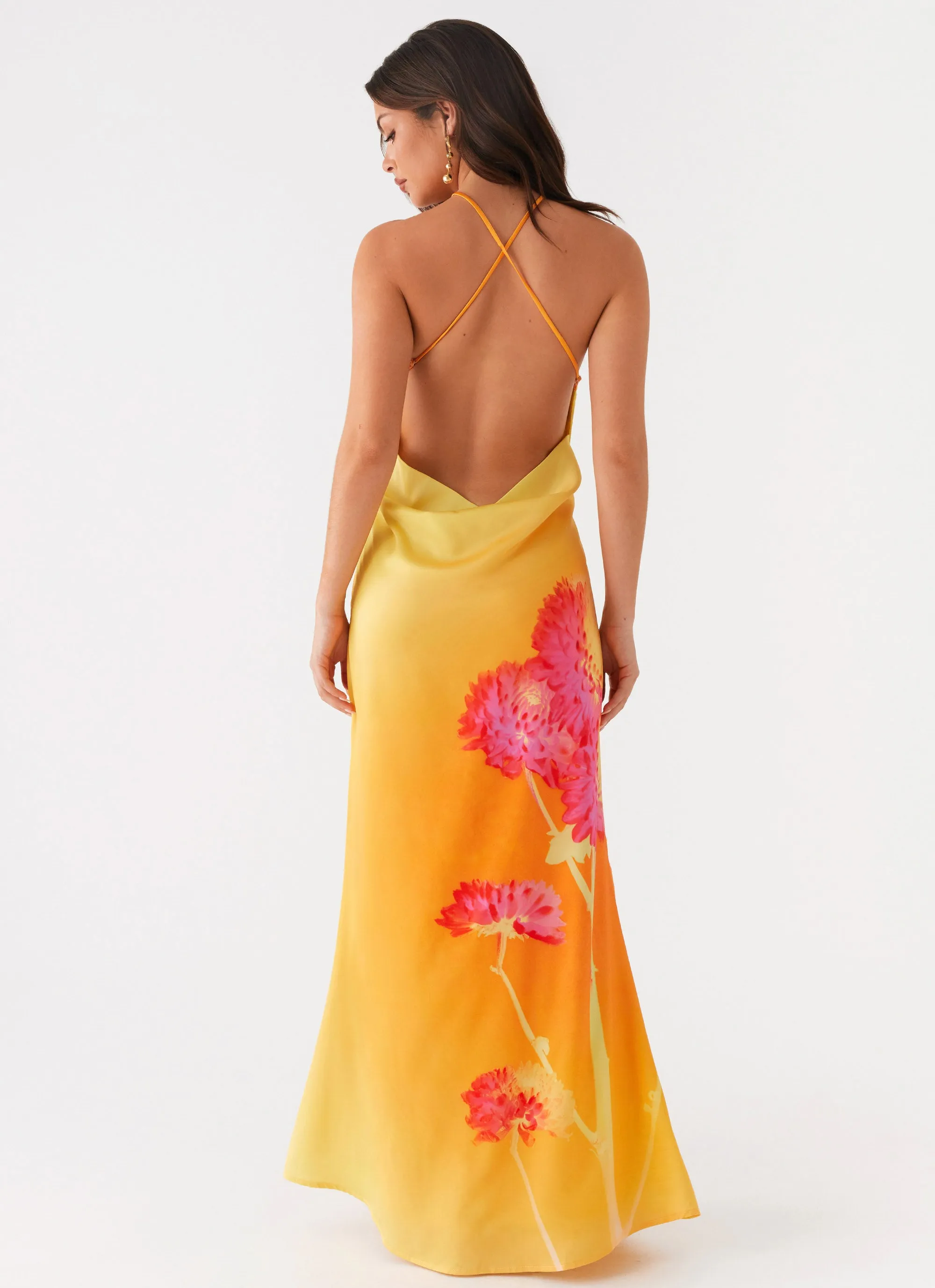 Chloe Maxi Dress - Orange Floral Layered Style Light Shape