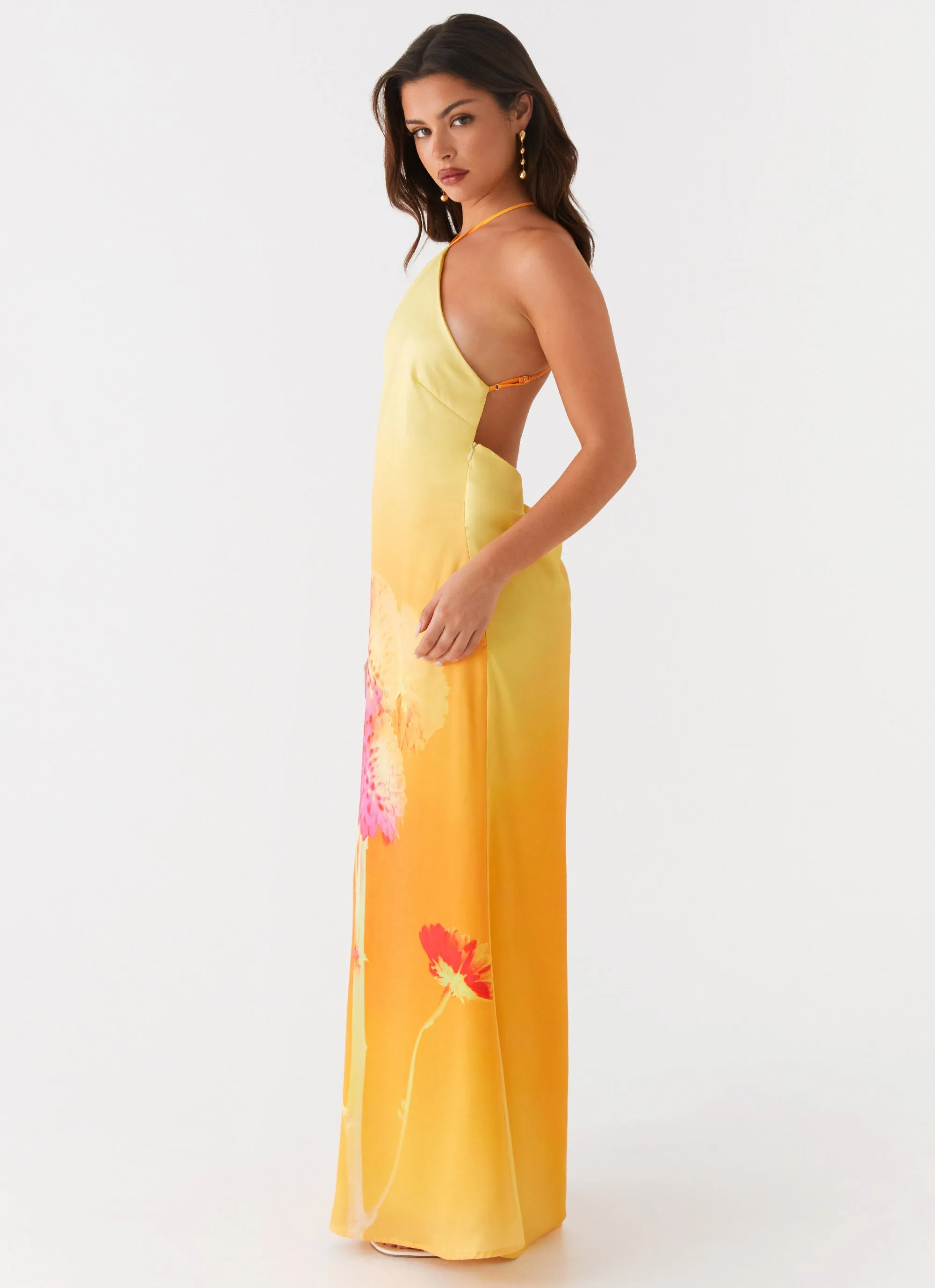 Chloe Maxi Dress - Orange Floral Cool Form Subtle Lines