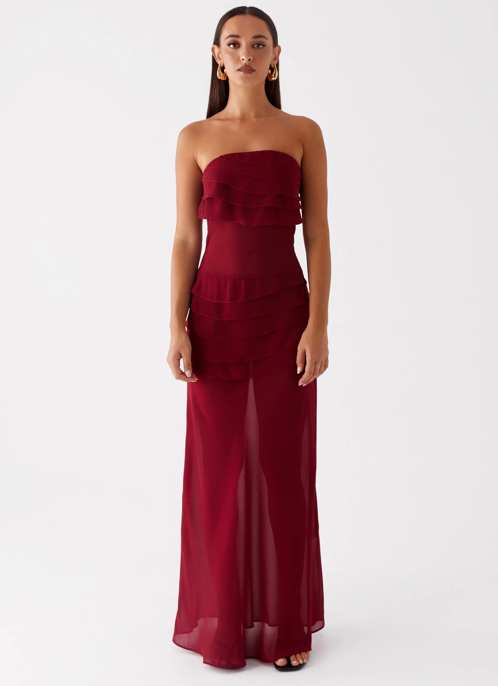 Natural Texture Into The Night Maxi Dress - Cherry Red