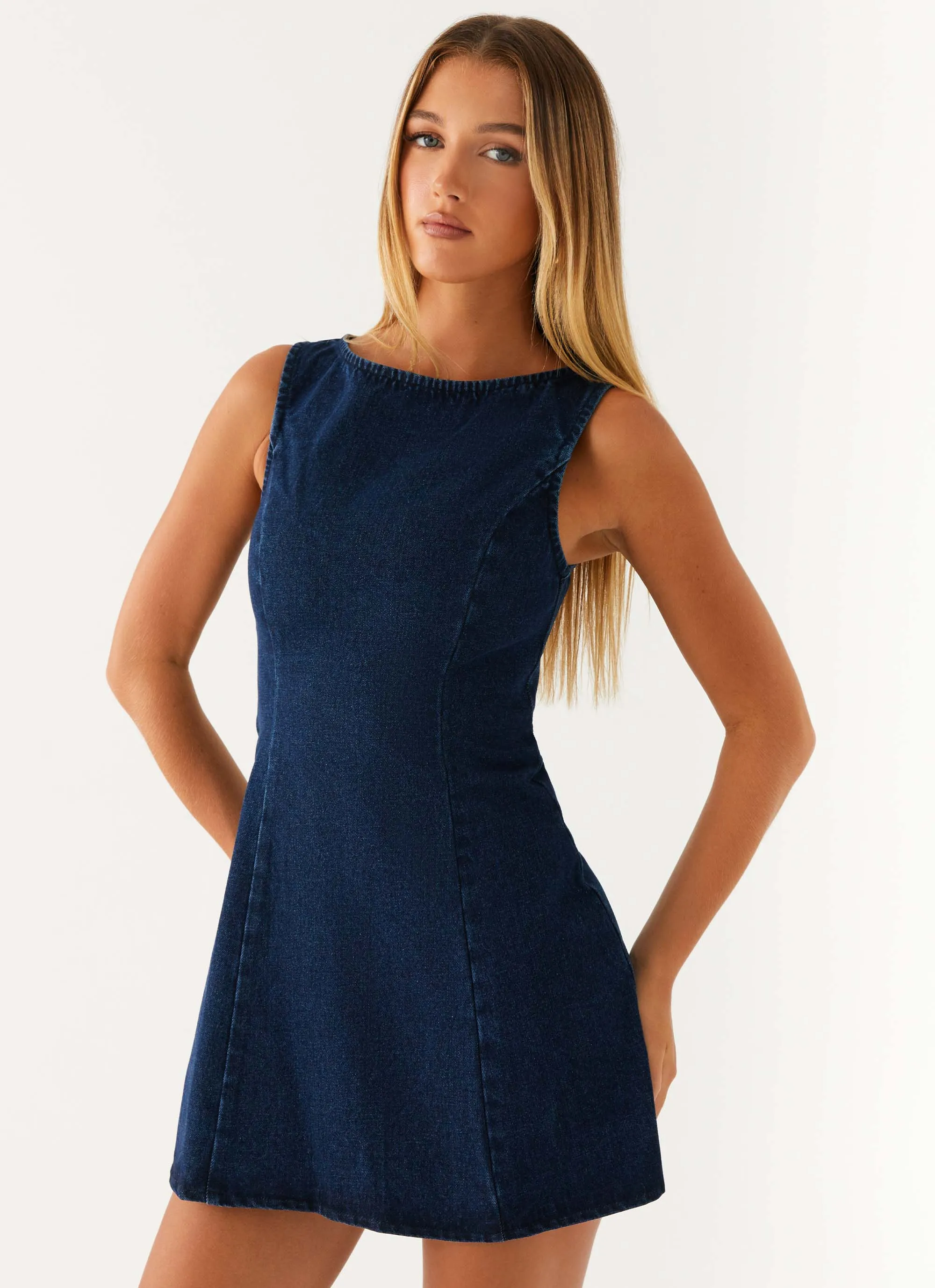 Warm Insulation Contemporary Mood Rochelle Denim Mini Dress - Blue