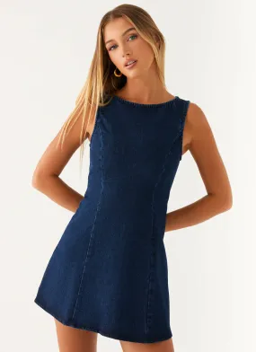 Rochelle Denim Mini Dress - Blue Travel Style Resort Vacation