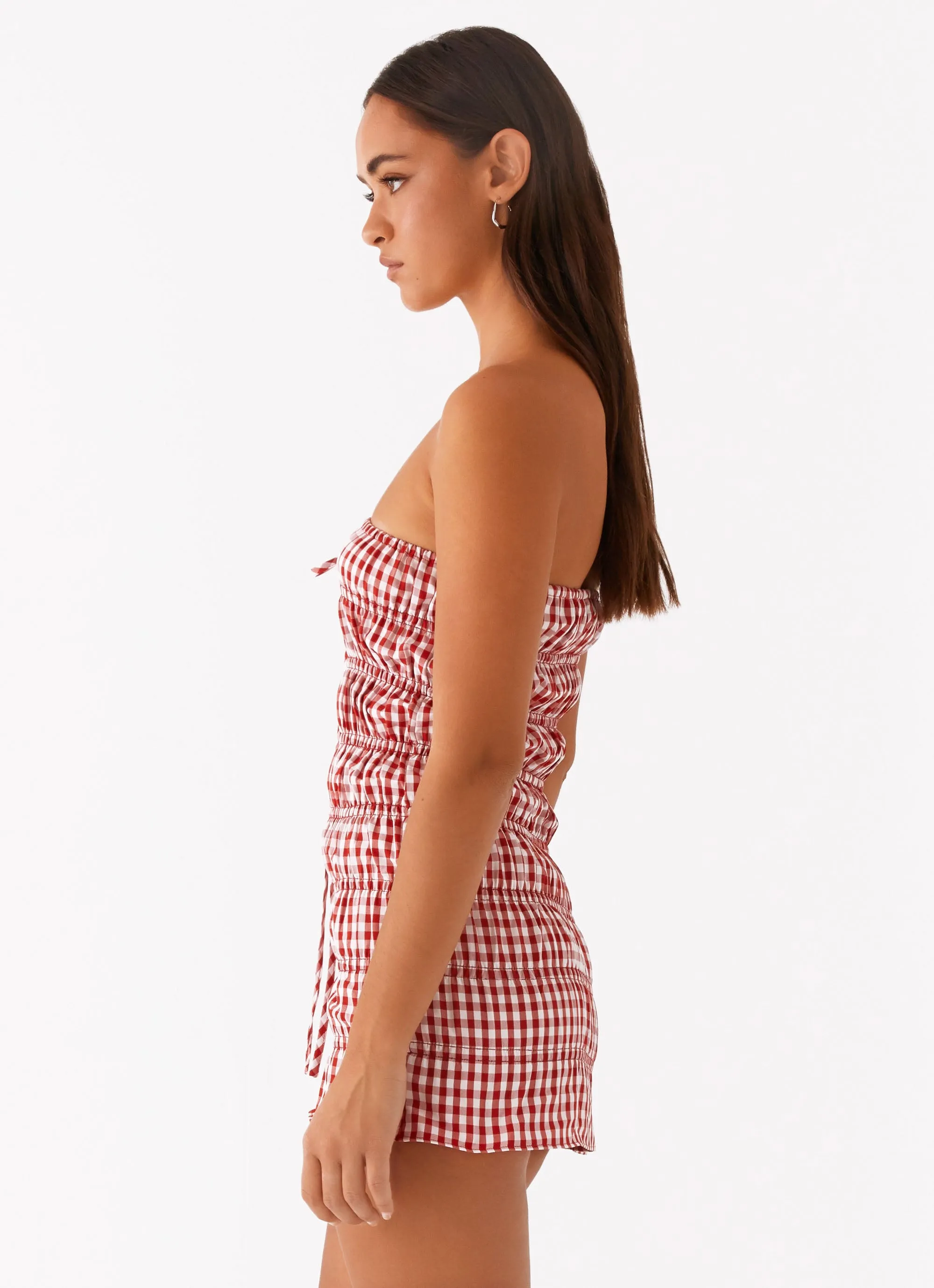 Texture Focus Subtle Details Adele Mini Dress - Red Gingham