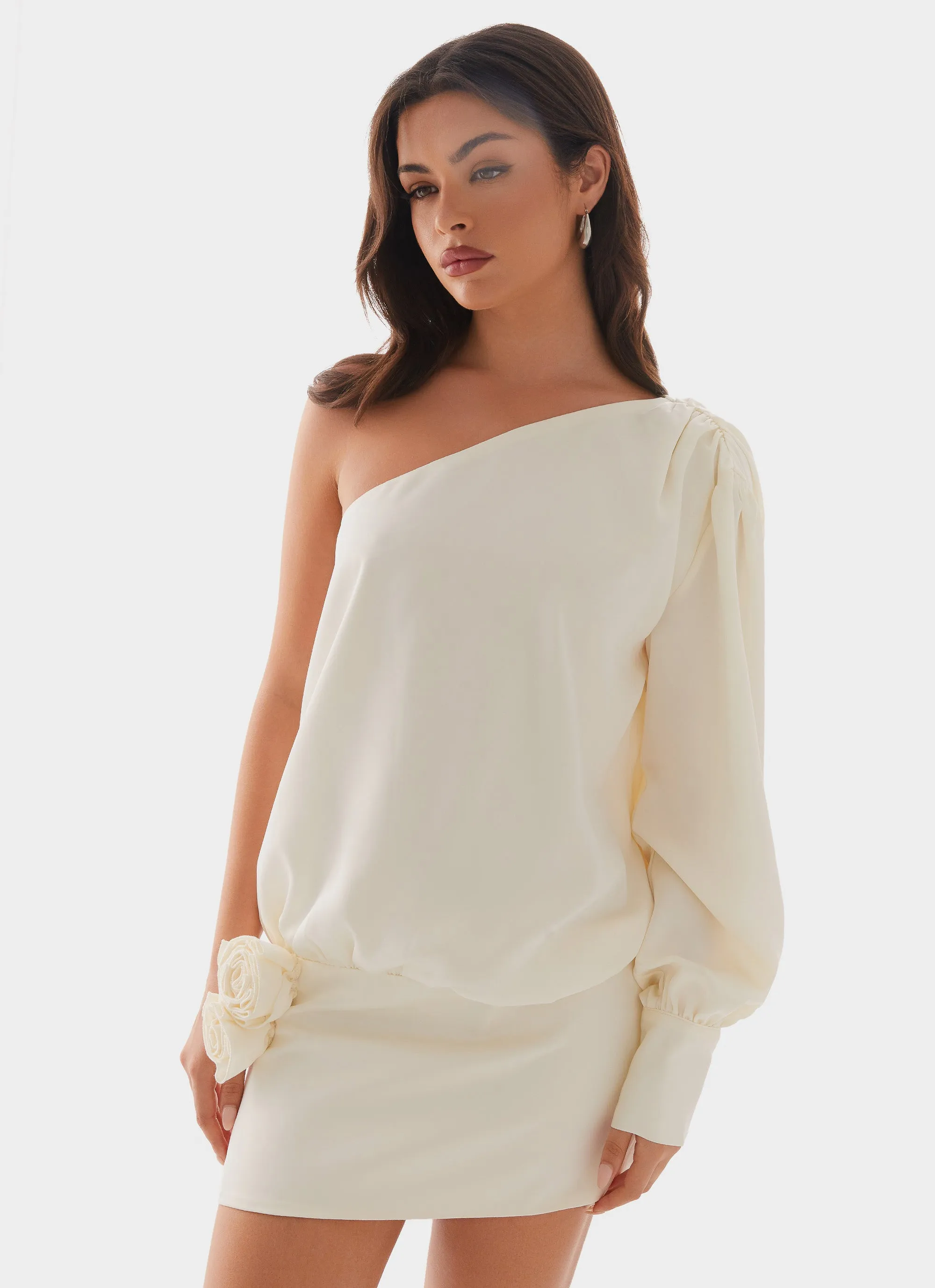 Mix Culture Fashion Mood Pippie One Shoulder Mini Dress - Ivory