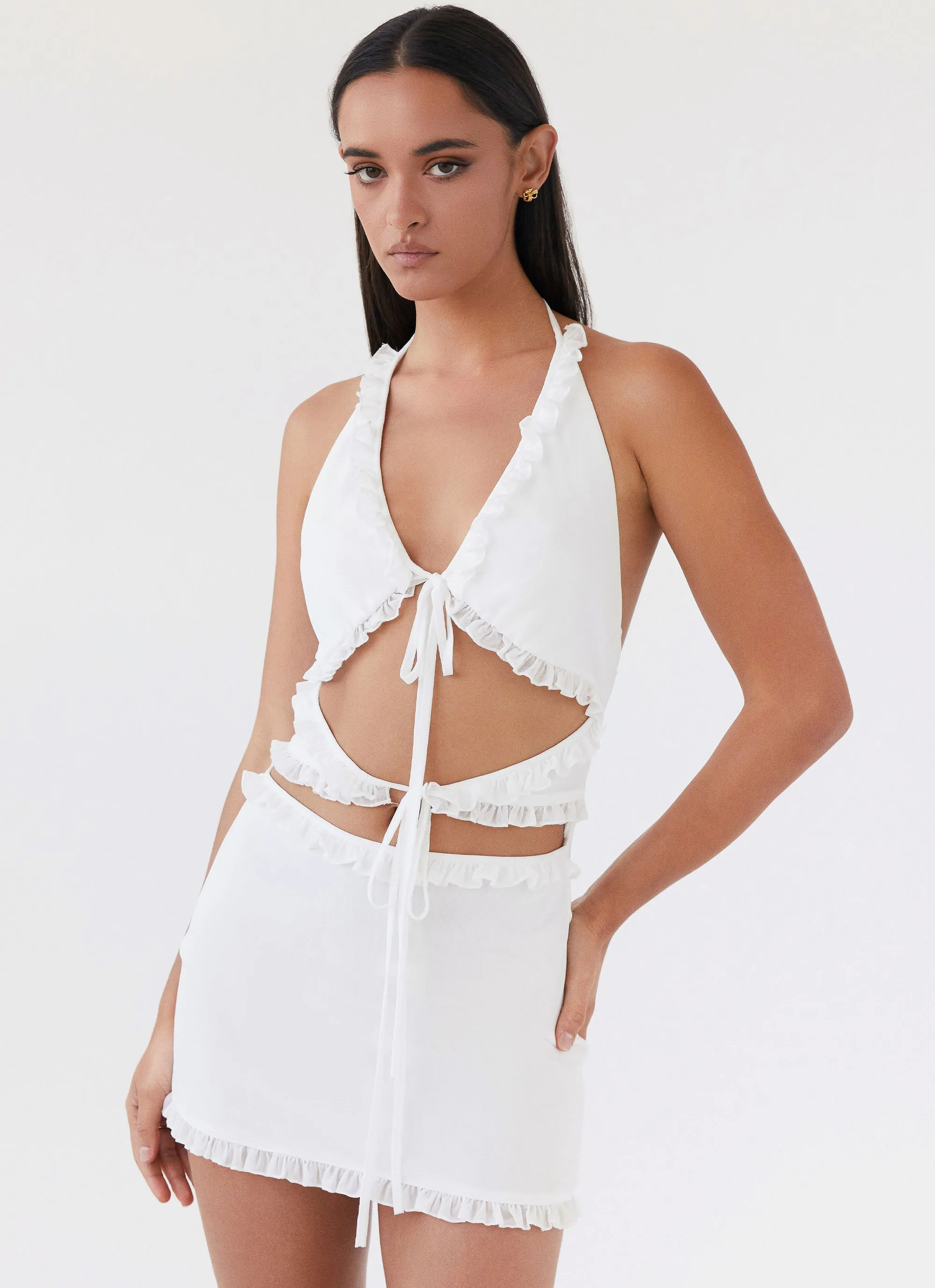 Love Exchange Ruffle Mini Dress - White Flow Look Soft Outfit