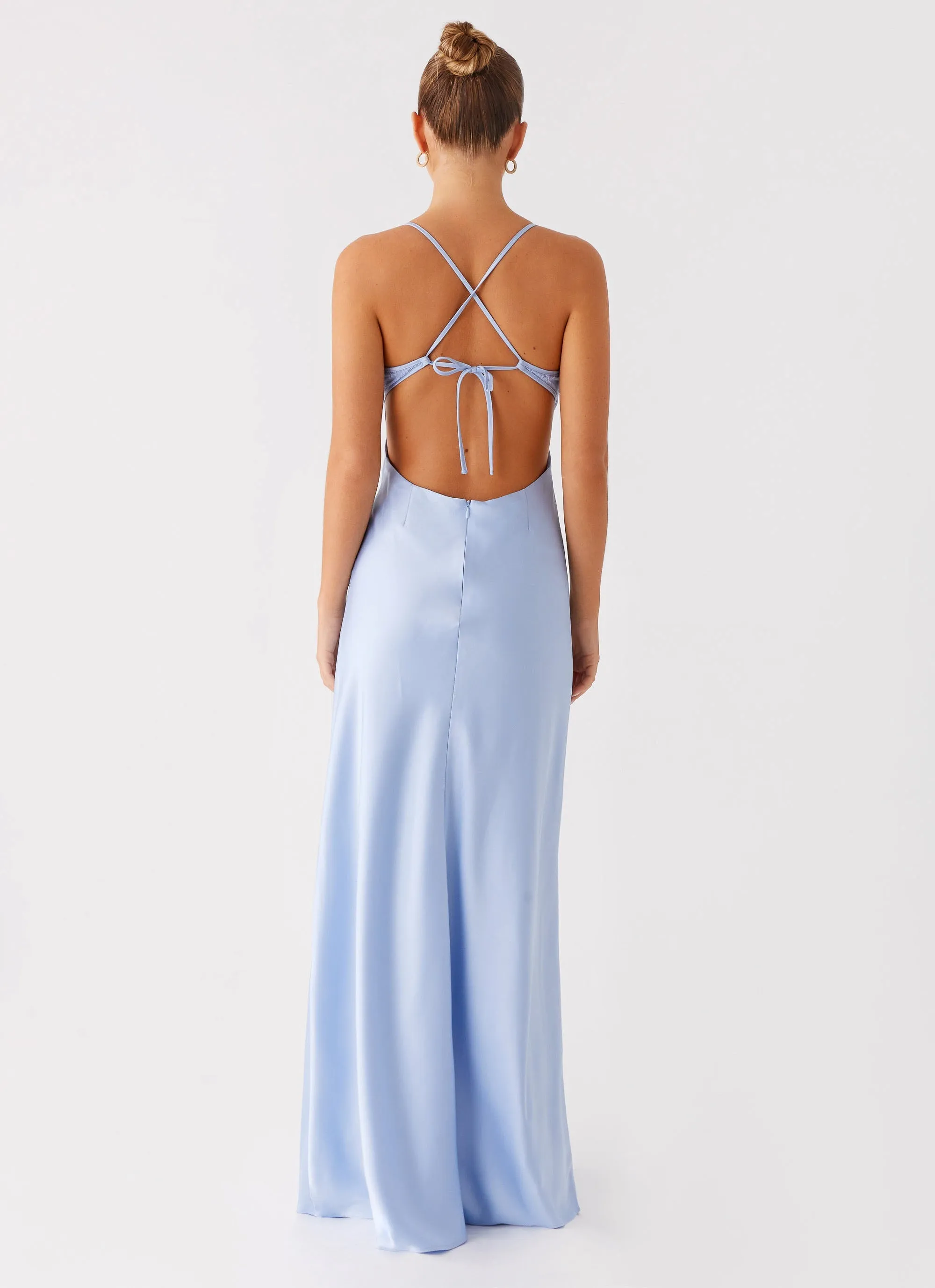 Form Fitting Jewel Accent Joanie Maxi Dress - Blue