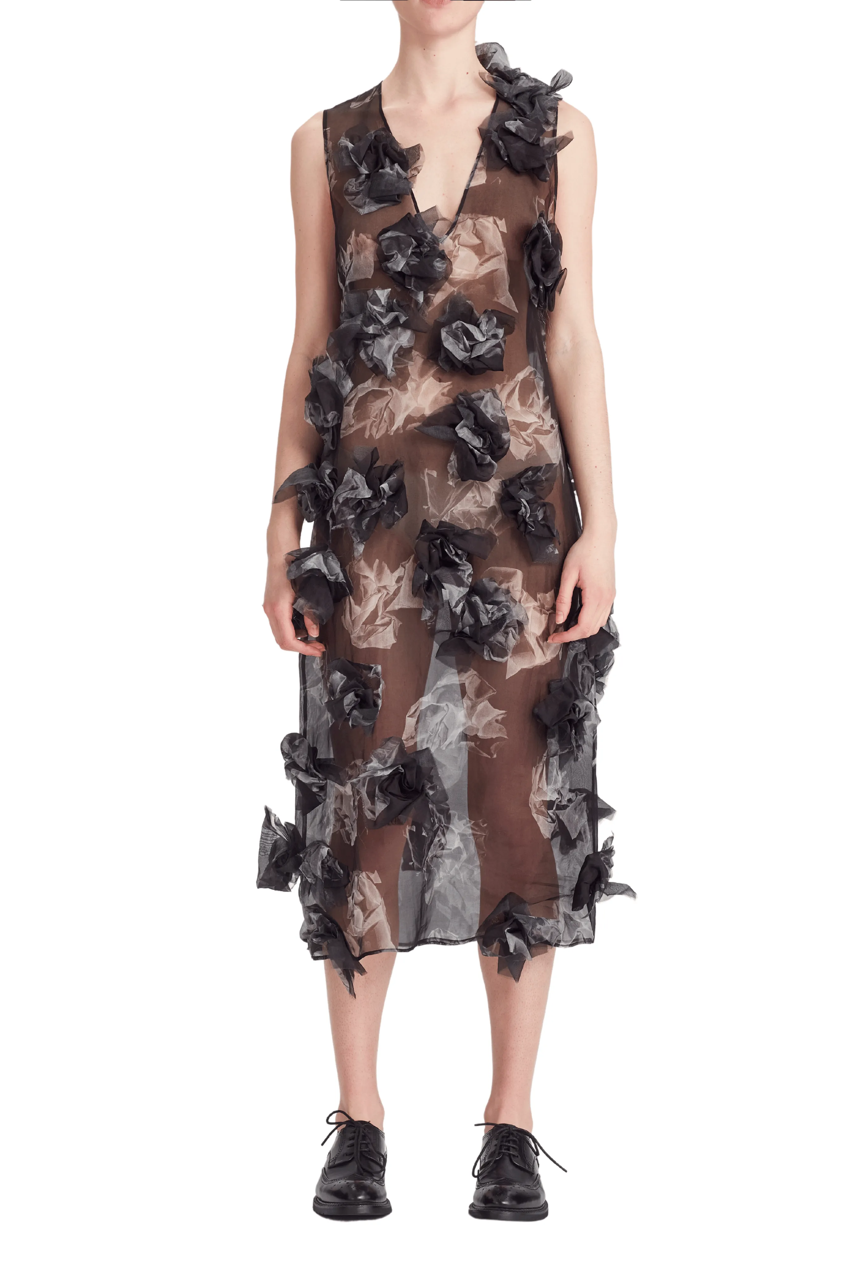 Evening Mood Organza Crushed Applique Dress