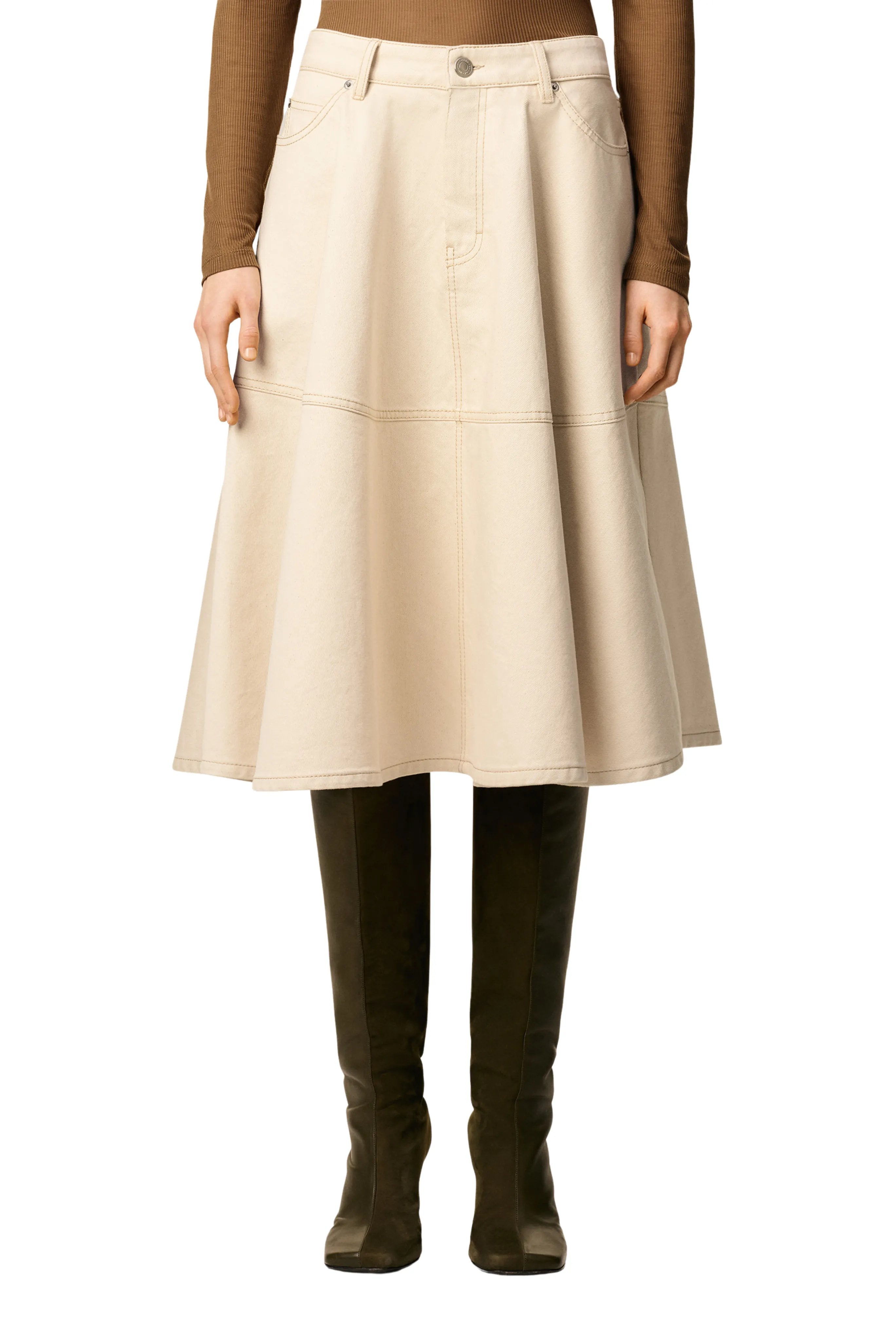 Denim Midi Skirt Smooth Cut