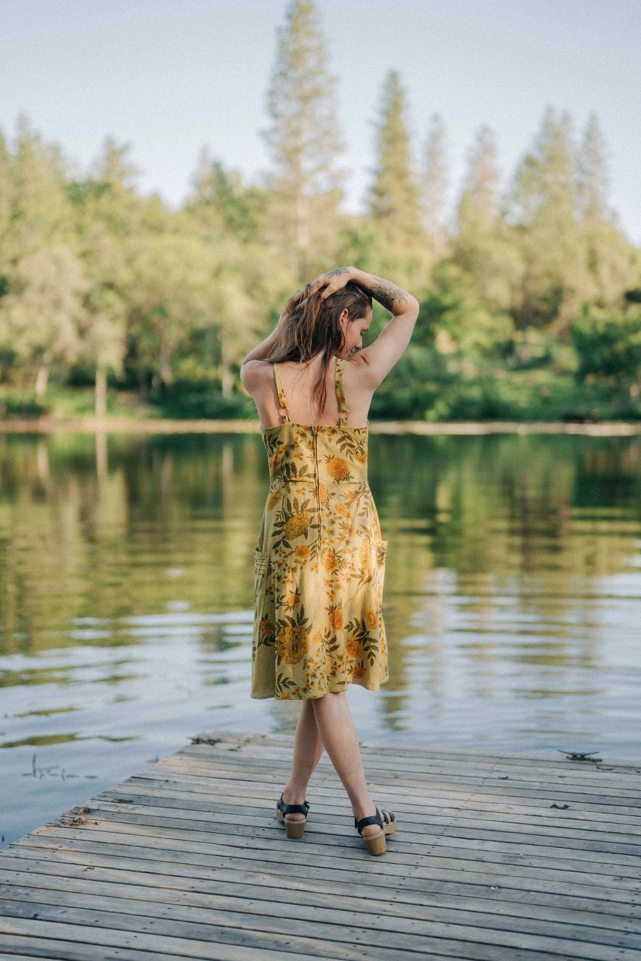 Uriah Dress in Mustard Marigold Linen High Neck Care-Instructions-Included