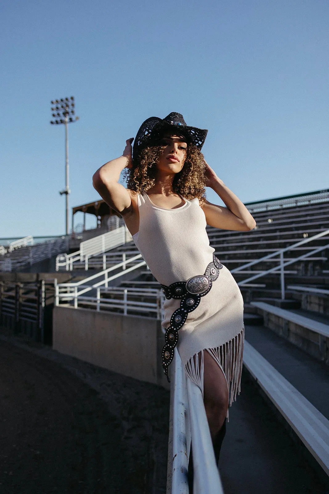 VentilatedBack Saddle Dust Ribbed Fringe Dress