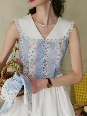 Emelia Lace Lapel Striped Floral Patchwork Contrast Cotton Dress Semi Casual Sharp Design