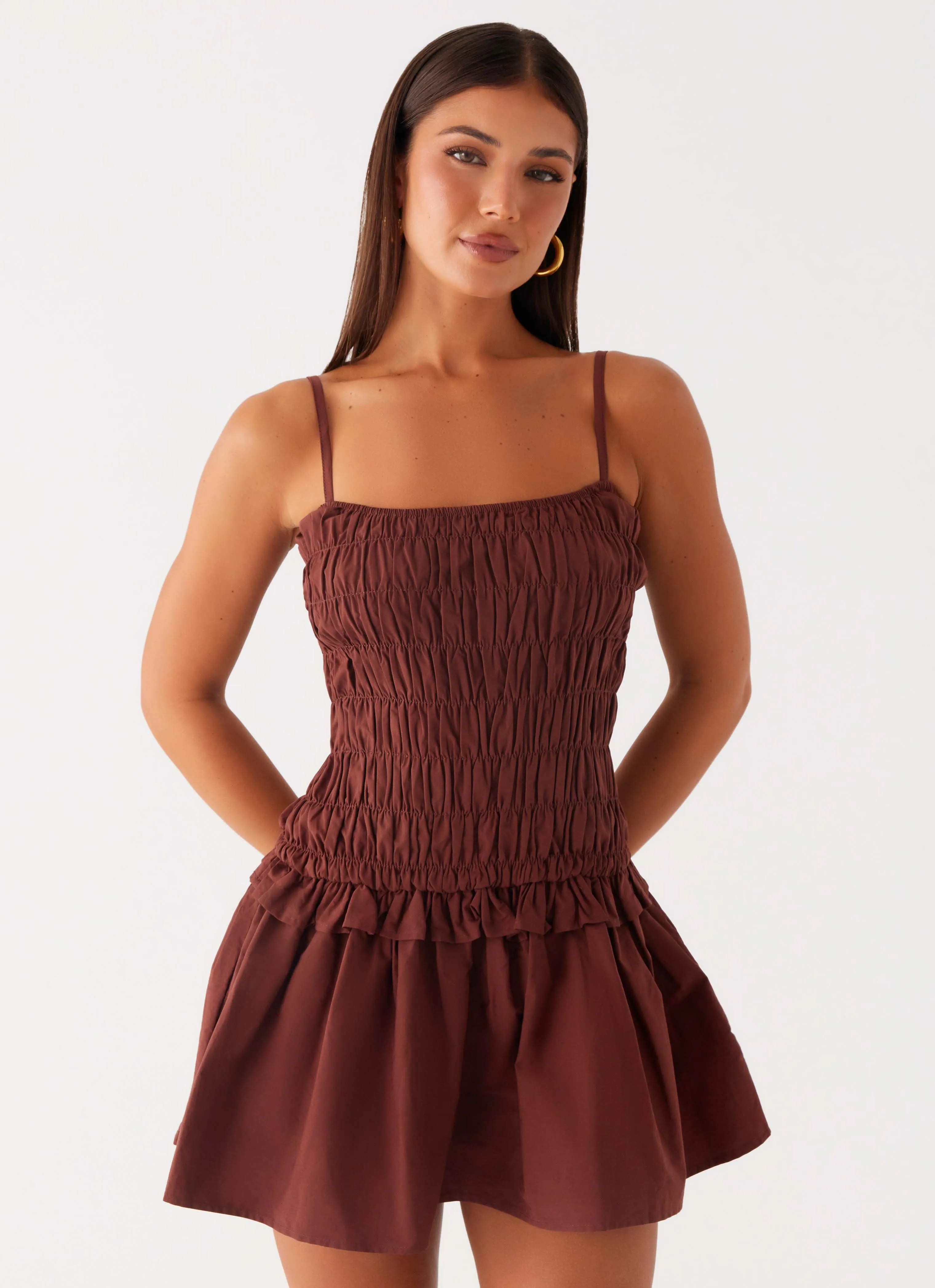 Bold Fashion Relaxed Design Jaxi Mini Dress - Chocolate
