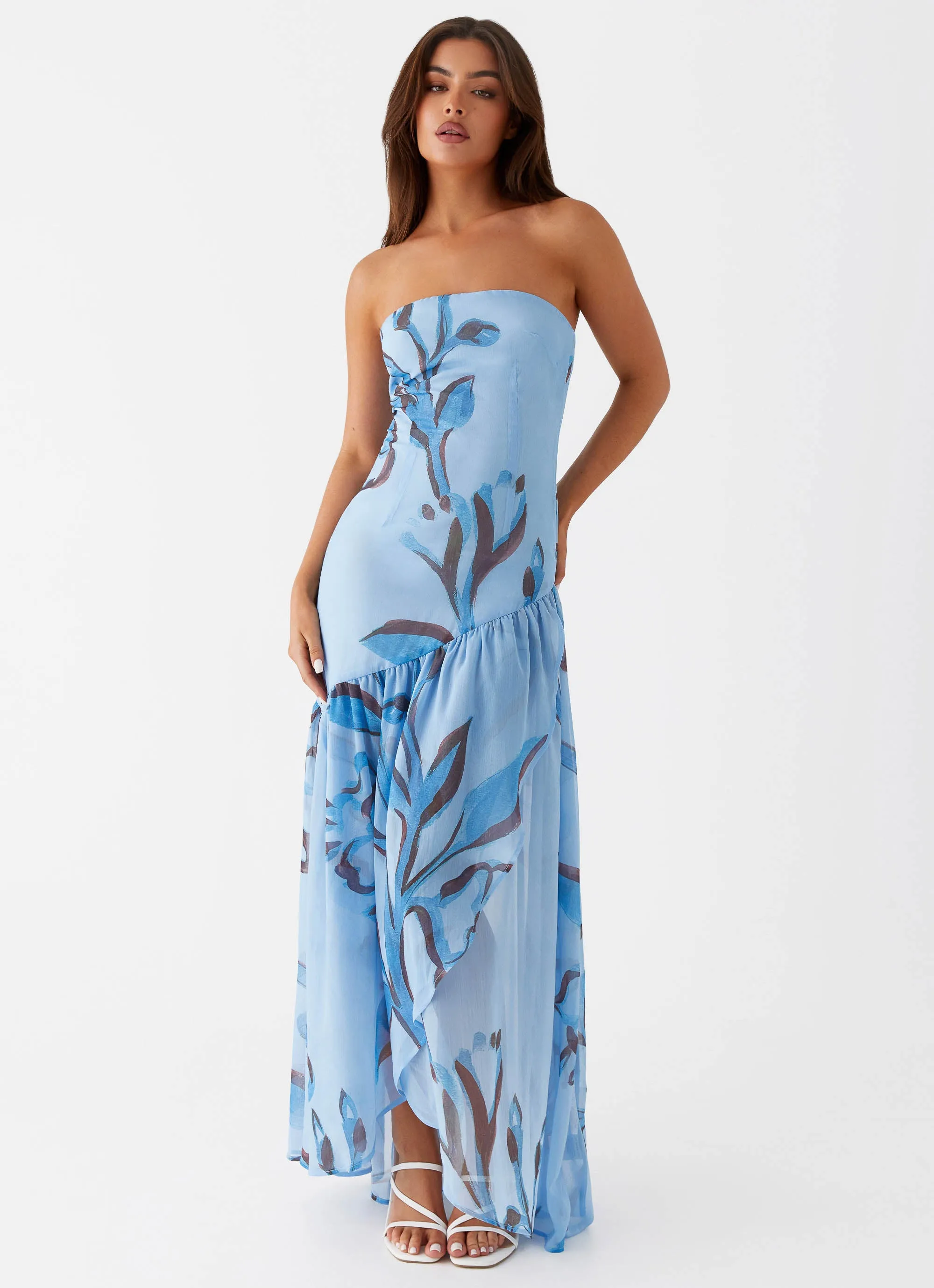 Solaris Strapless Maxi Dress - Blue Floral Fashionable Style
